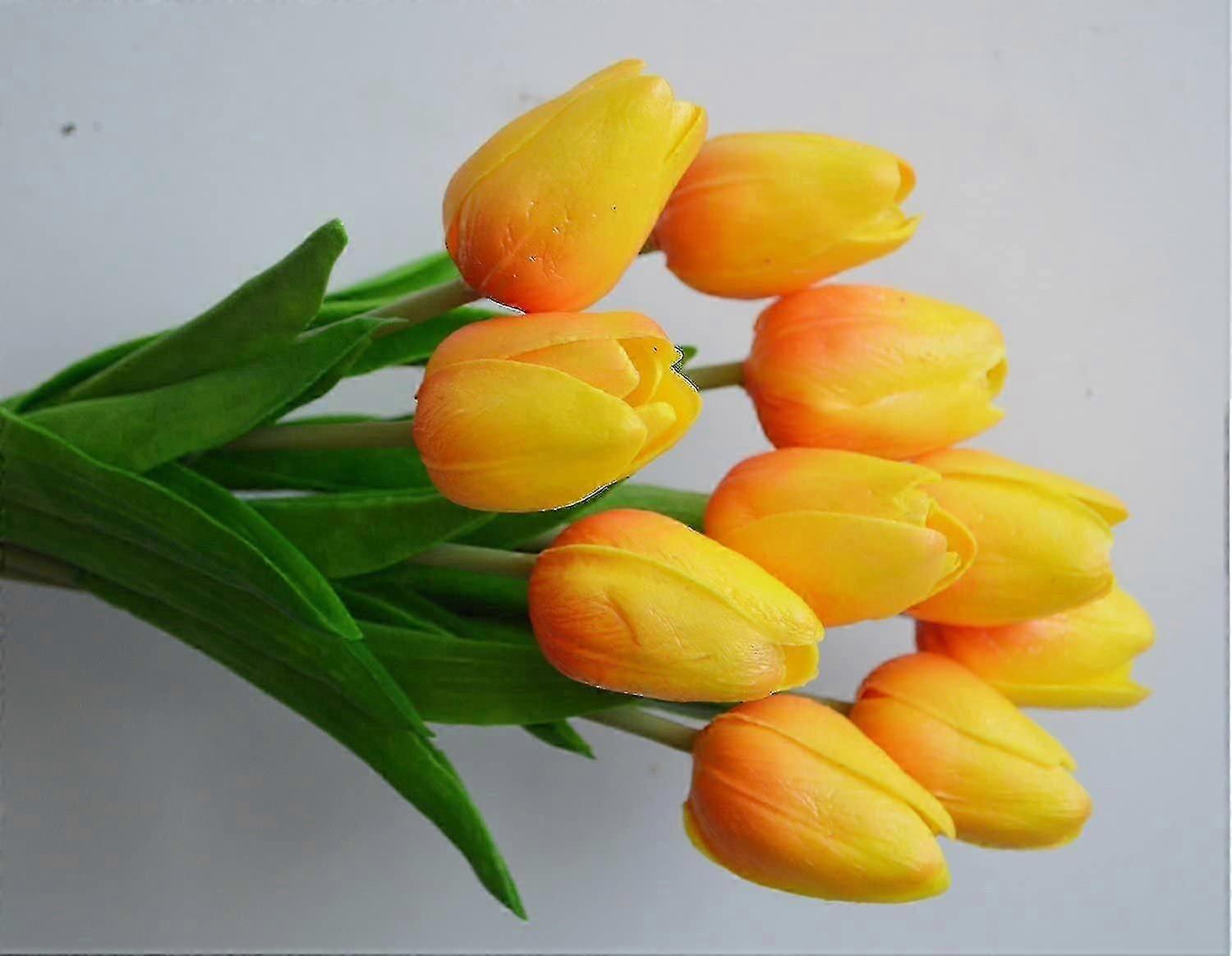 10 Stunning Realistic Touch Pu Artificial Tulip Bouquet With Stem-yellow-YGWL