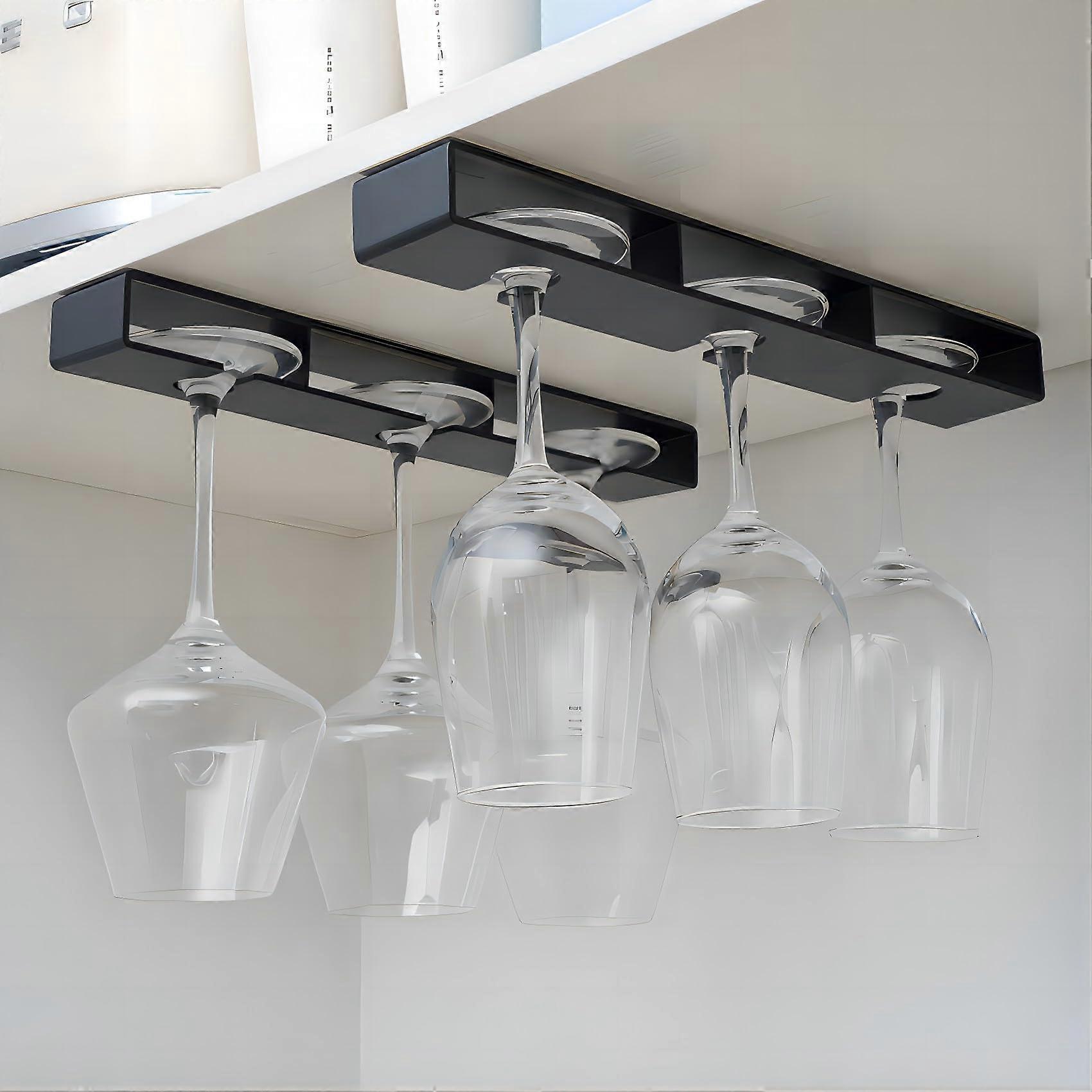 Glass Rack Self Adhesive No Drilling Under Cabinet Black 2 Pack
