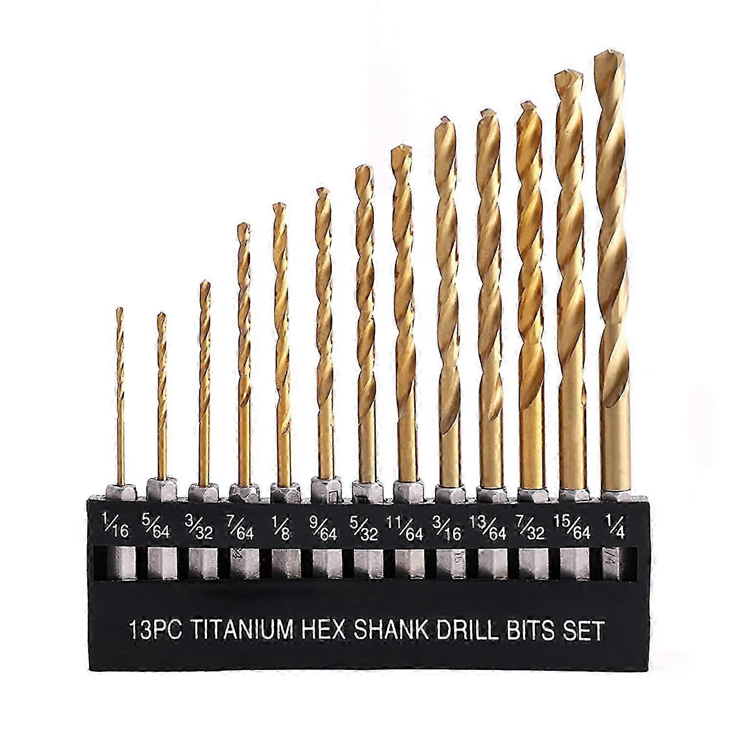 High Speed Steel 13 Pcs Twist Drill Bit Set for Wood, Plastic and Aluminum Alloy with Hex Shank, Quick Change, Suitable for Various Brands,