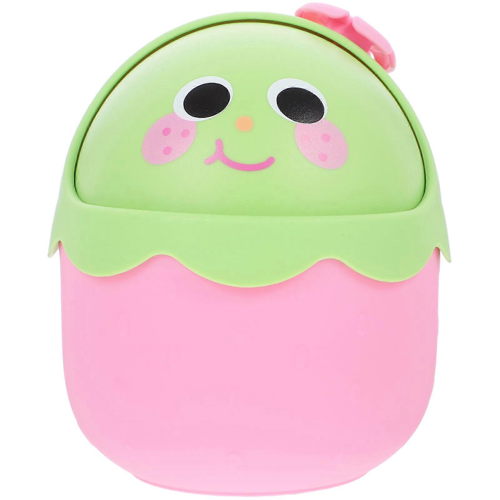 Cute Mini Desktop Trash Can with Lid – Compact Lightweight Wastebasket for Office, Study Desk, Home and Workspaces – Pink Cartoon Design Storage Bin