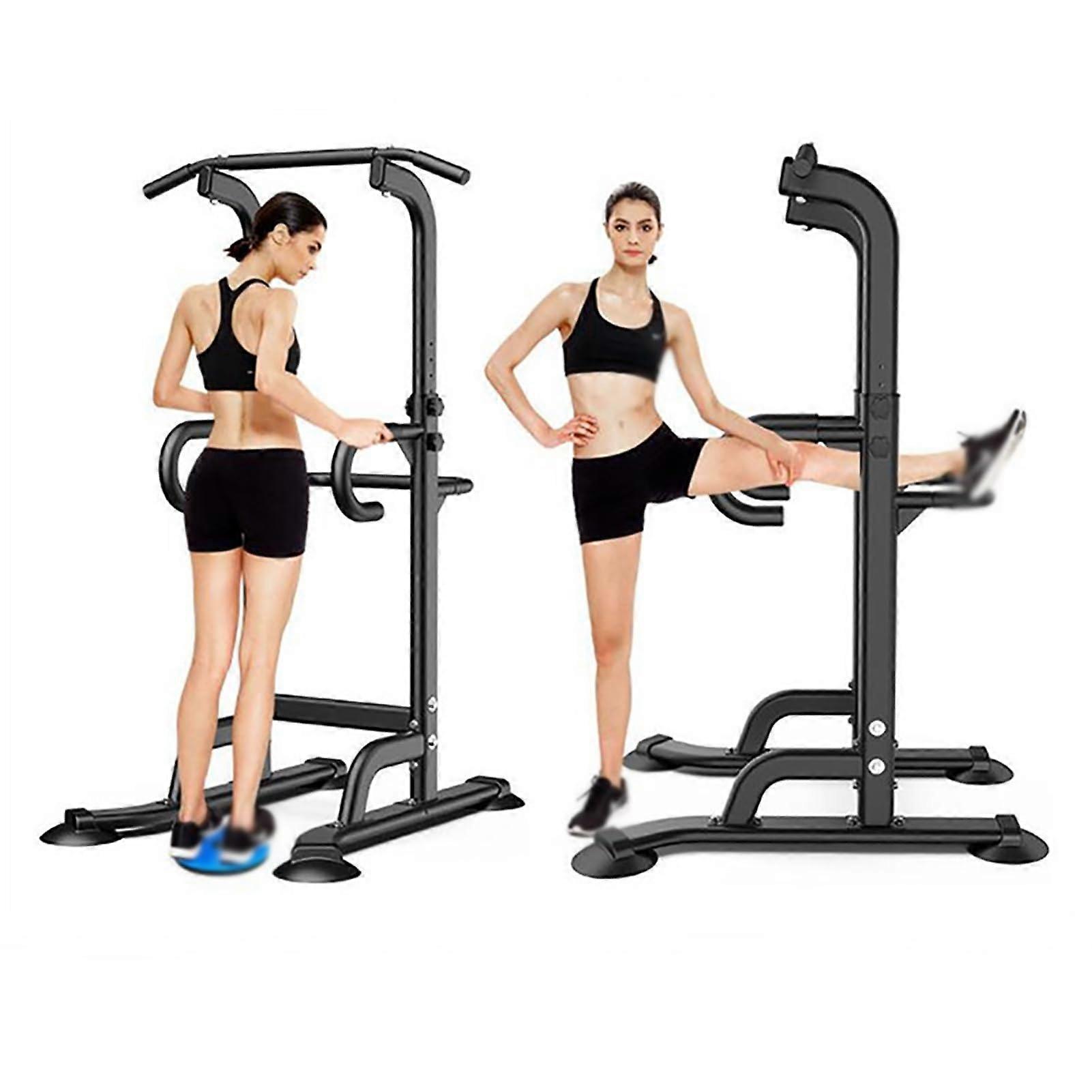 Power Tower Pull Up Bar Stand with 10 Level Height Adjustment, Heavy Duty Dip Station for Home Gym Strength Training, Black