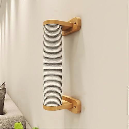 Wallmounted cat faux furniture set, hemp ropewrapped, with attached hammock and shelves for climbing, lounging, and sleeping pillar.