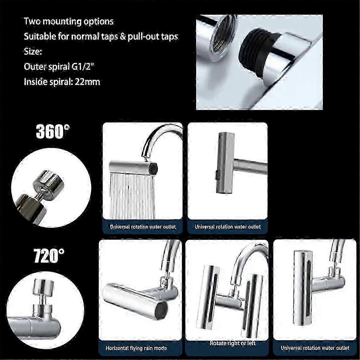 2Pcs Kitchen Faucet Extension Adapter 720Swivel 4Mode Multifunctional Waterfall Bub