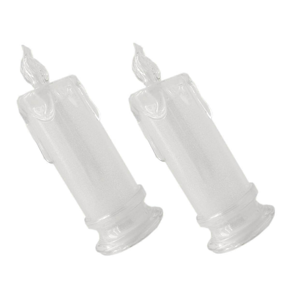Artificial Candle Light Table Lamp Set of 2 Flameless Night Light Small Electric Candles Plastic Transparent Design