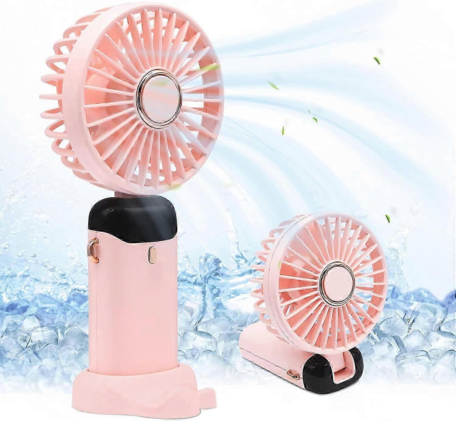 USB Rechargeable Handheld Fan with 5 Speed Settings and Power Display (Pink)