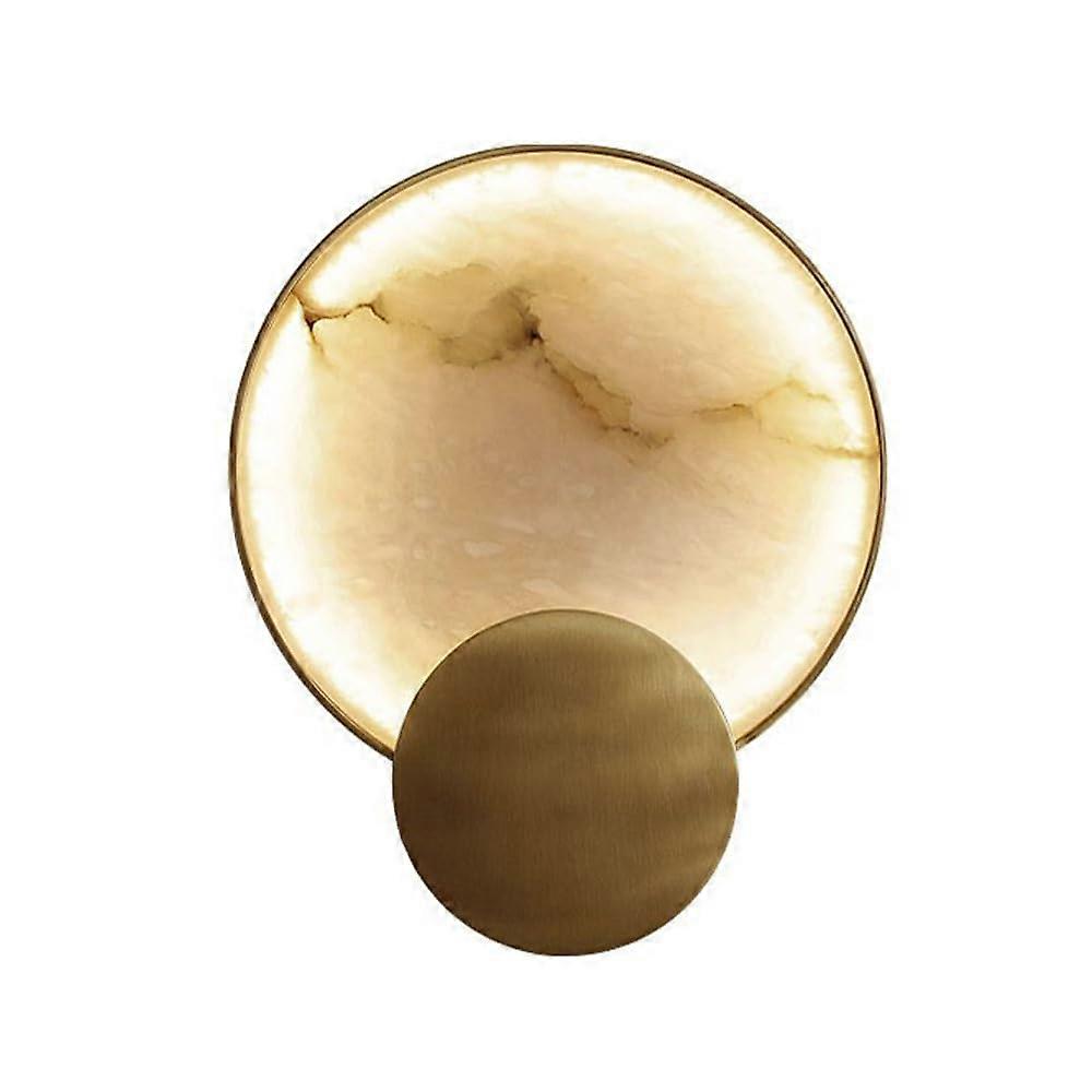 Modern LED Wall Light, Round Gold Lamp with Brass Kit and Cloud Stone Shade, Decorative Mounted Lighting Fixture for Living Room
