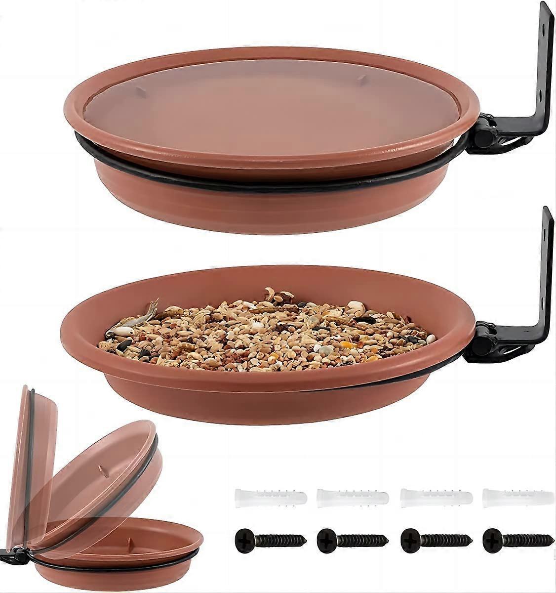 Bird Feeder Tree Mounted with Bird Bath and Water Feeder for Wooden Fence and Wall Deck Stakes, Pack of 2