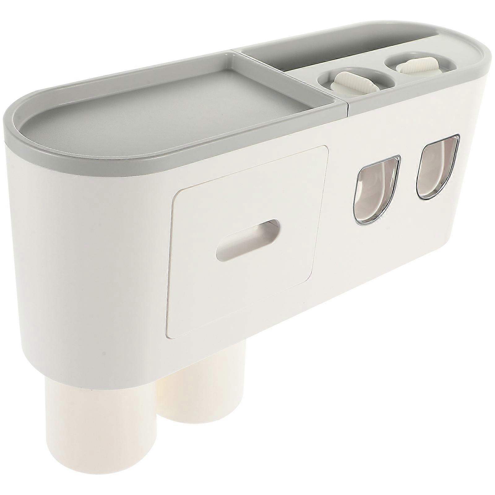 Toothbrush Station Multi-Functional Bathroom Accessories Grey 33.00X13.20X10.00cm Toothpaste Squeezing Storage 1Set