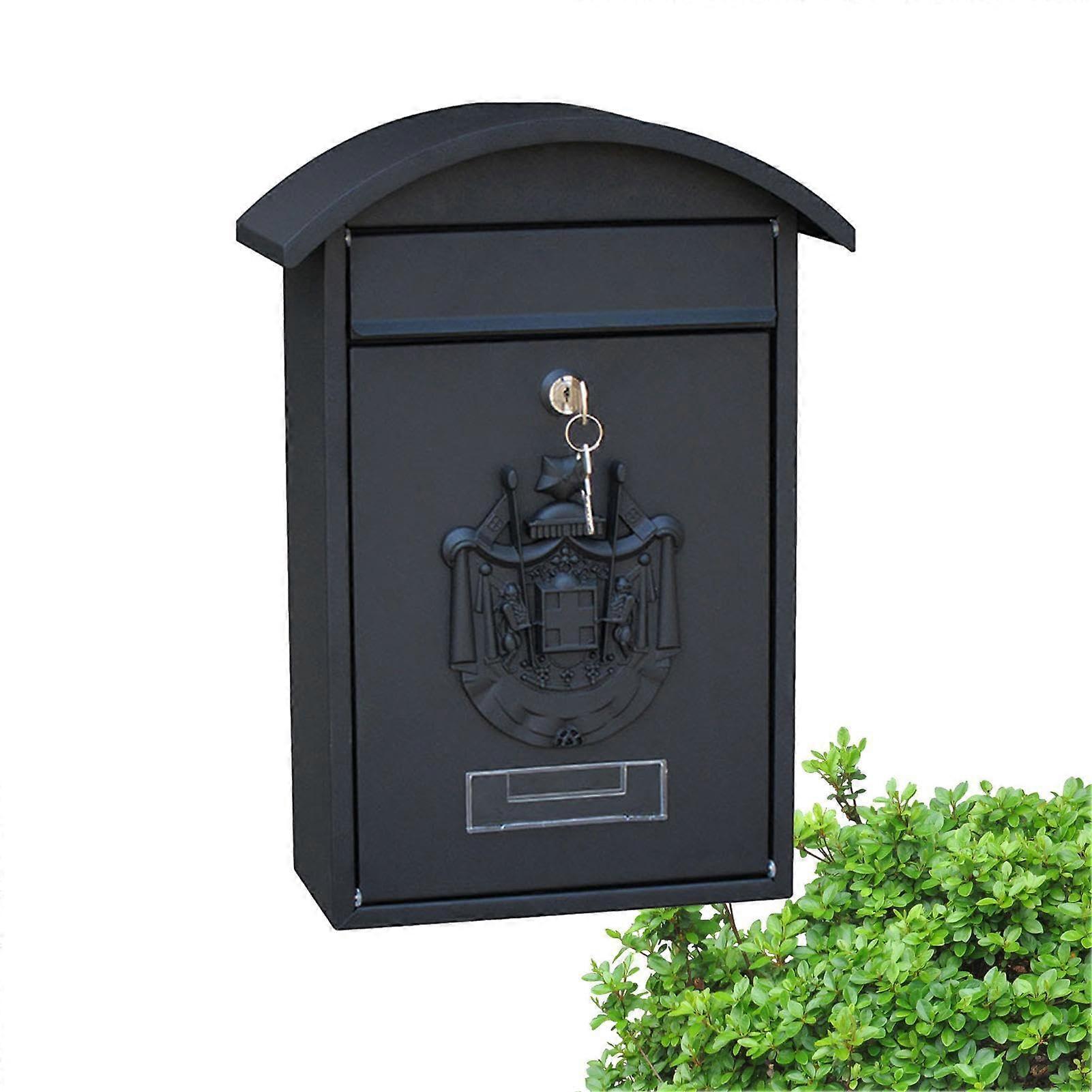 Wall Mounted Metal Post Box Wall Mounted Mailbox with Lock and Key Large Capacity Metal Security Mailbox Wall Resistant Collector Boxes Black
