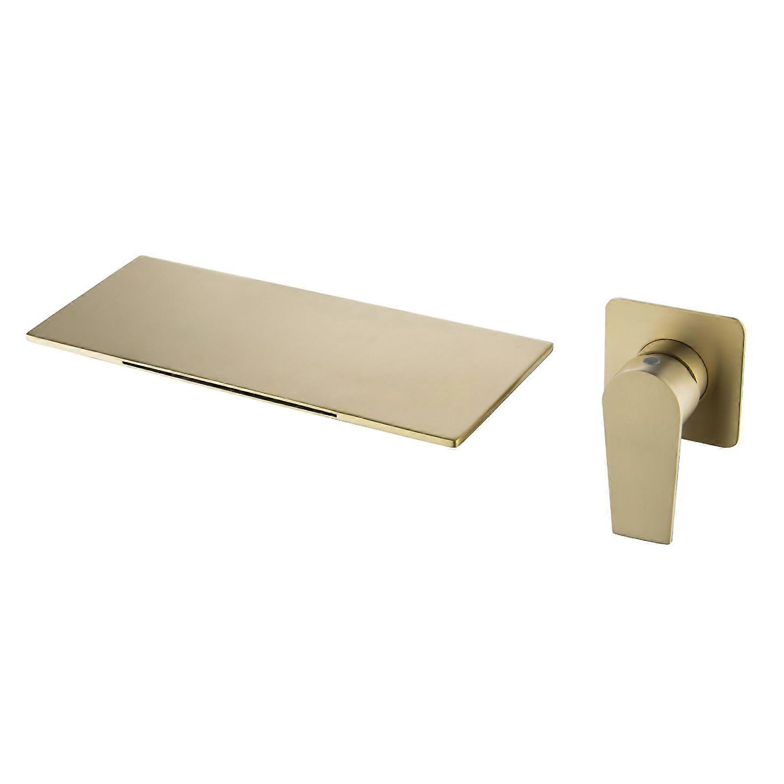 FlushMounted Sink Waterfall Wide Neck Bathroom Single Lever Mixer Tap G1/2 Washbasin Tap Waterfall Brushed Gold