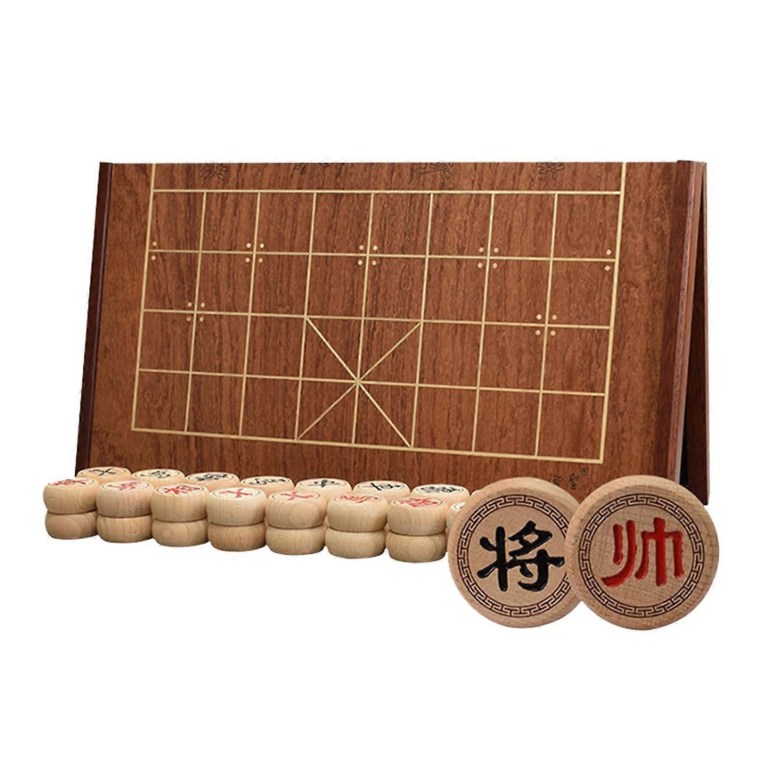 Chinese Chess Game Set, Beech Wood, Portable Xiangqi with Foldable Wooden Board, Table Strategy Game for 2 Players (5.8 cm/2.3 in)