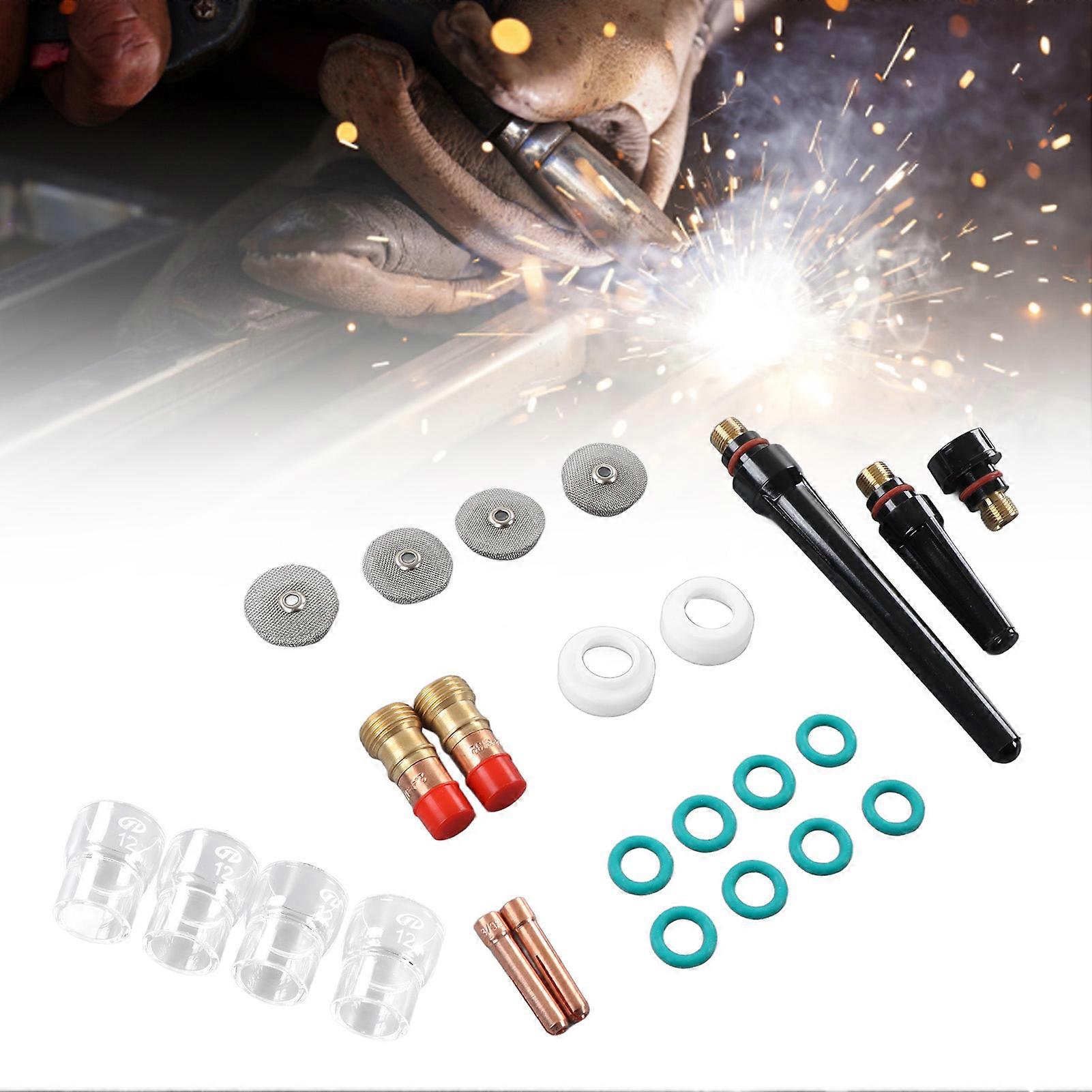 25Pcs Welding Torch Accessories Kit Tig Welding Torch Glass Cup Collet Body Gas Lens O Ring Back Cap Set for WP17