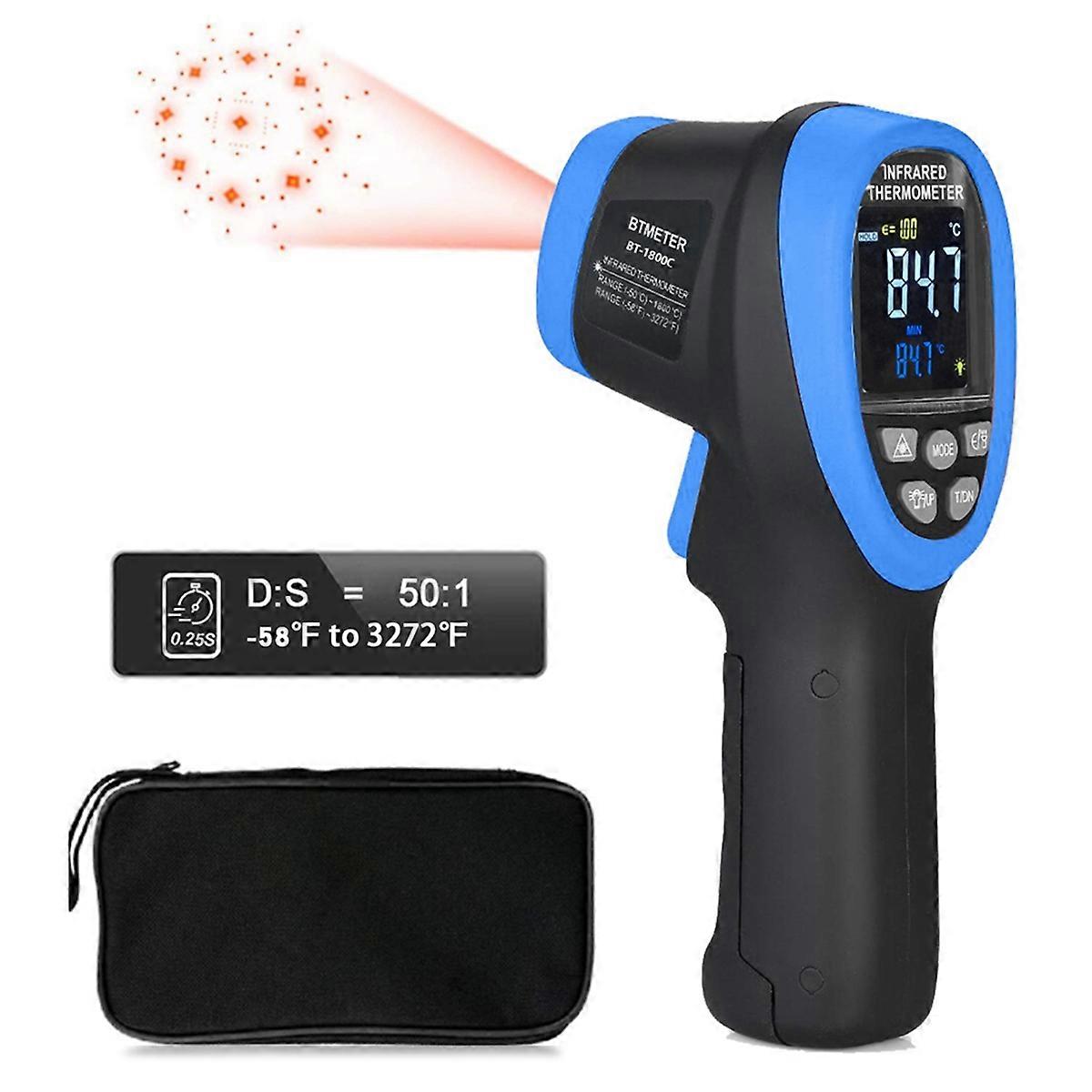 BT-1800C Pyrometer -58 °F -3272 °F (-50-1800 °C) IR-Temperaturwerkzeug, D: S 50:1 Hochtemperatur-Infrarot-Thermo