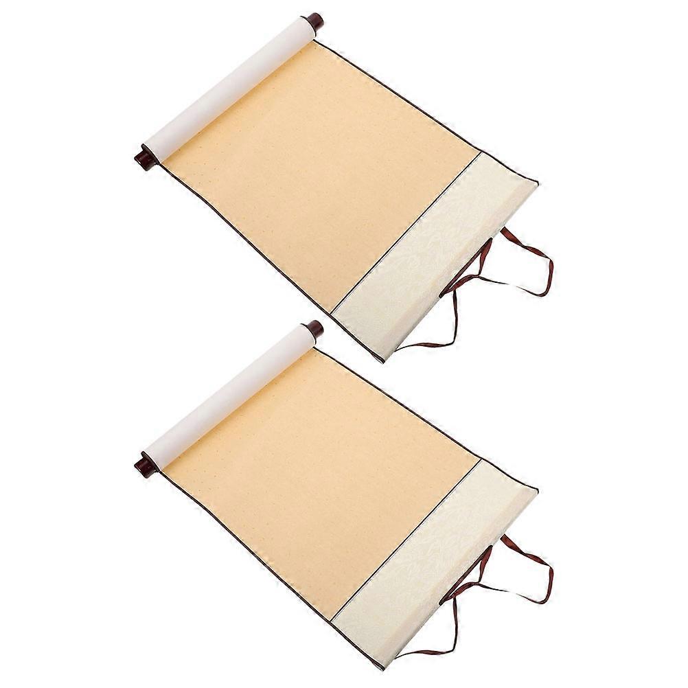 Calligraphy Scroll Paper Chinese Brush Painting Indoor Display Golden 80X34X1CM Ink Inhibition 2Pcs