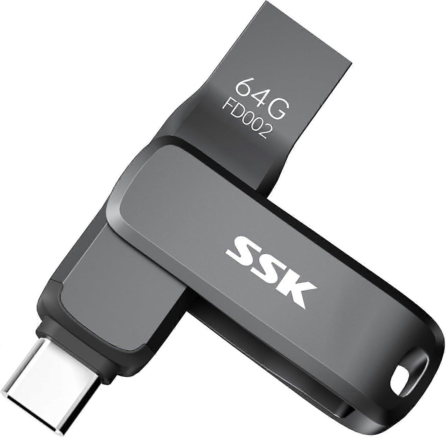 USB 3.2 Flash Drive 64GB,Up to 200 MB/S Read Speed USB C Memory Stick,Dual USB C Thumb Drive with USB Type-C and USB A,Robust B