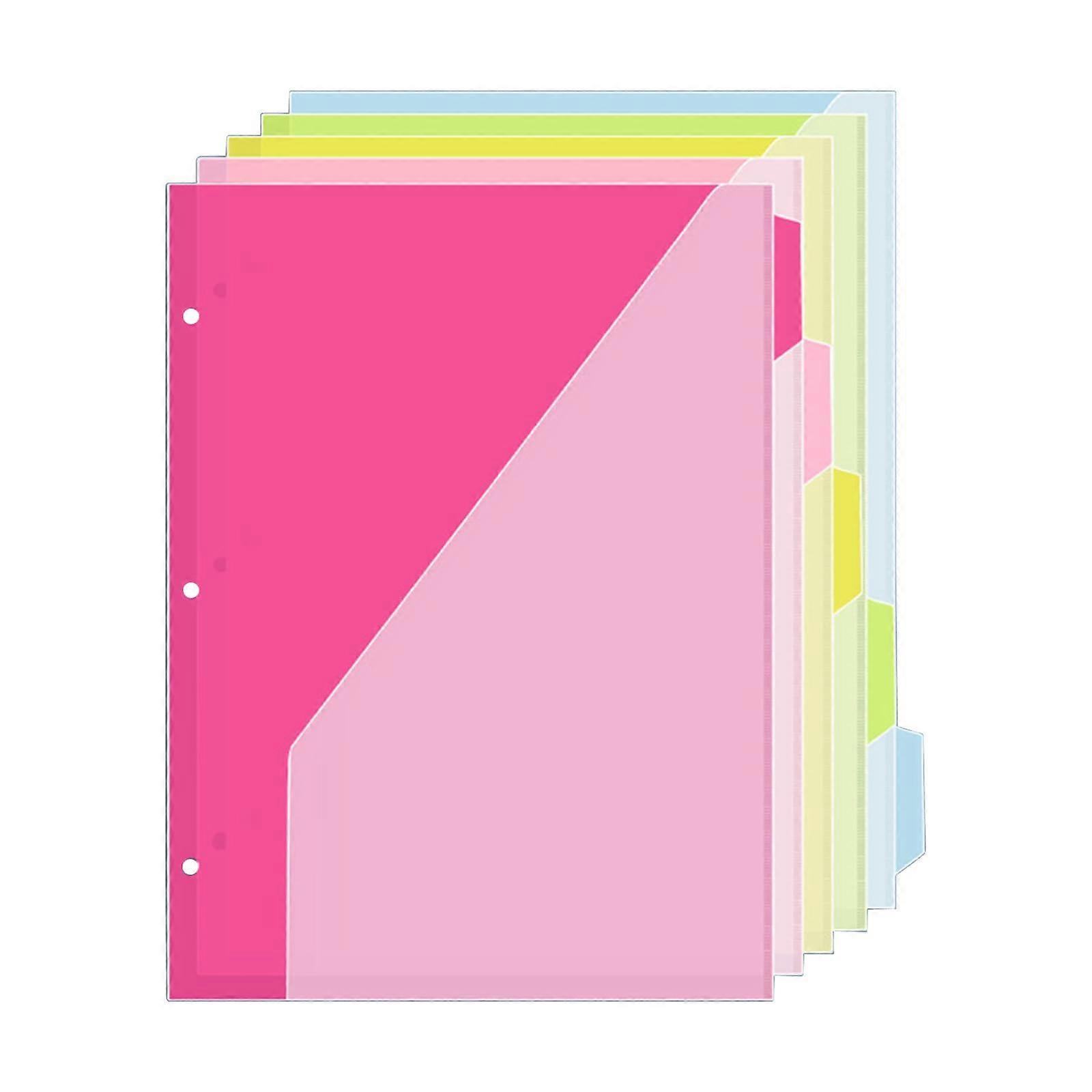 5 x Document Organizers with 3 Holes, Index Dividers, Page Folders, A4 Size, Durable Plastic, Binder Inserts