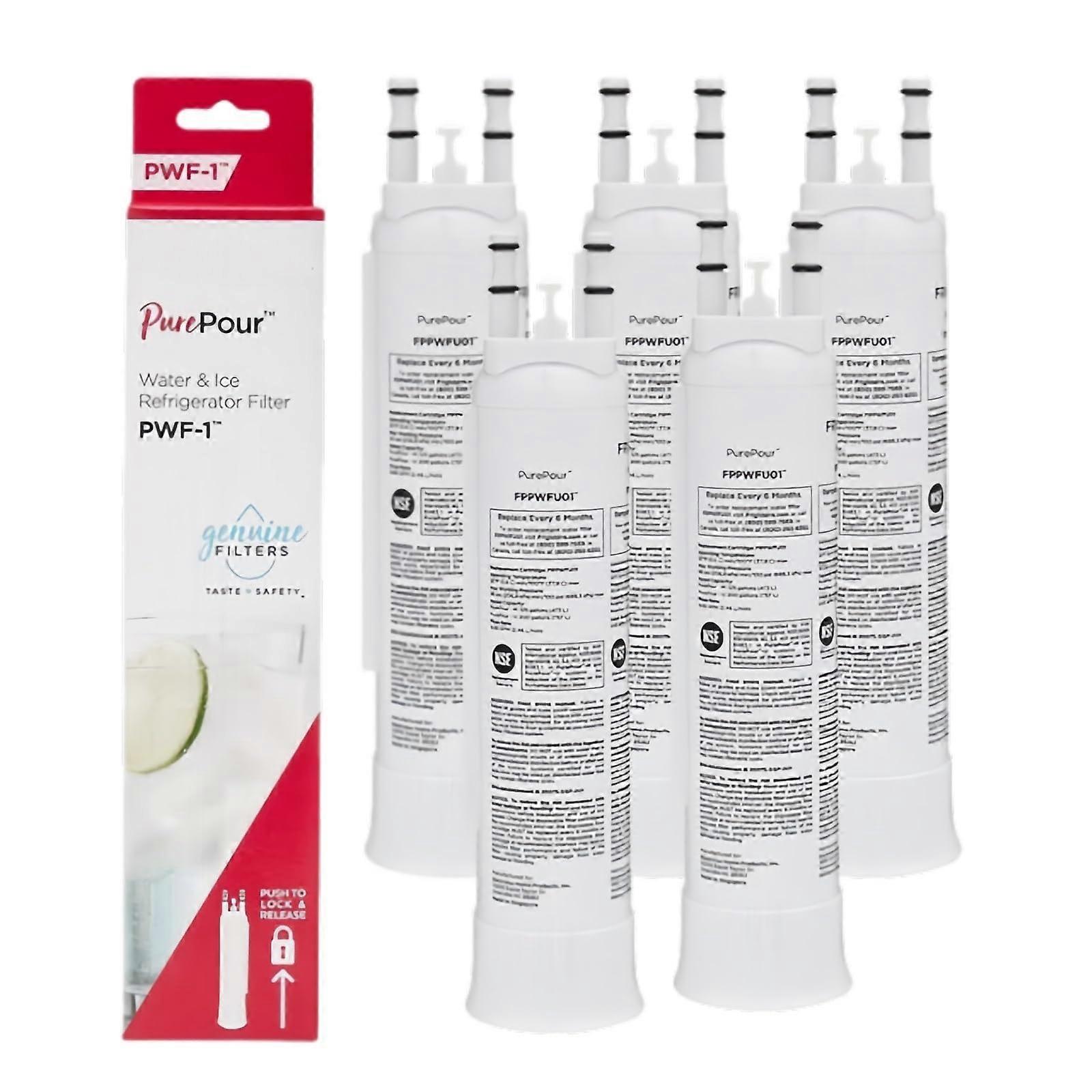 5 Pieces White Compatible With Frigidaire FPPWFU01 PurePour PWF1 Water Filter Replacement Every 6 Months Or 125 Gallons 5pc
