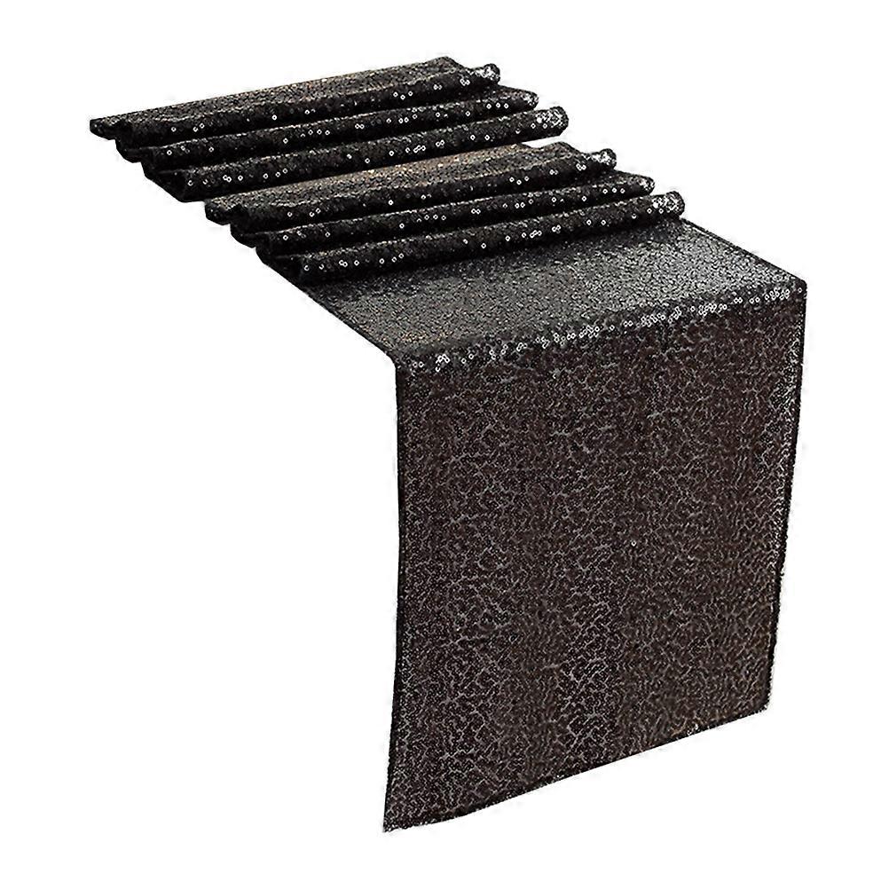 Glitter Table Runner Atmosphere Enhancement Rectangle Shape Black Color For Party Anniversary Festive Celebrations 98.4×11.8×0.1in PVC 1Set