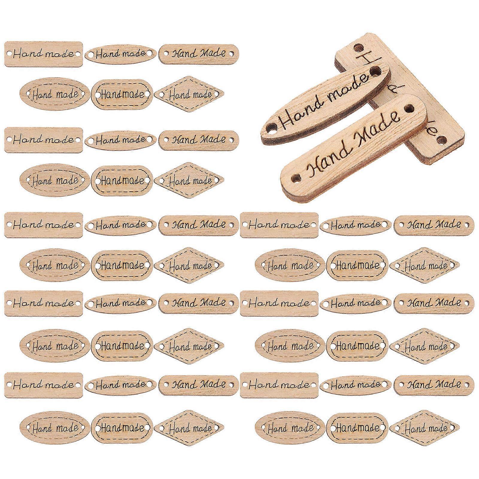 50pcs Handmade Unfinished Wooden Label Buttons for DIY Crafts, Rustic Tags, Scrapbooking, Clothing Decoration, and Sewing Projects