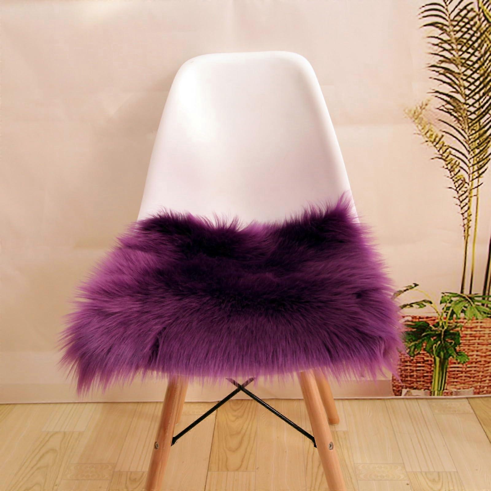 Faux Fur Seat Cushion, Small Square Furs for Chairs (Purple, 50x50cm)