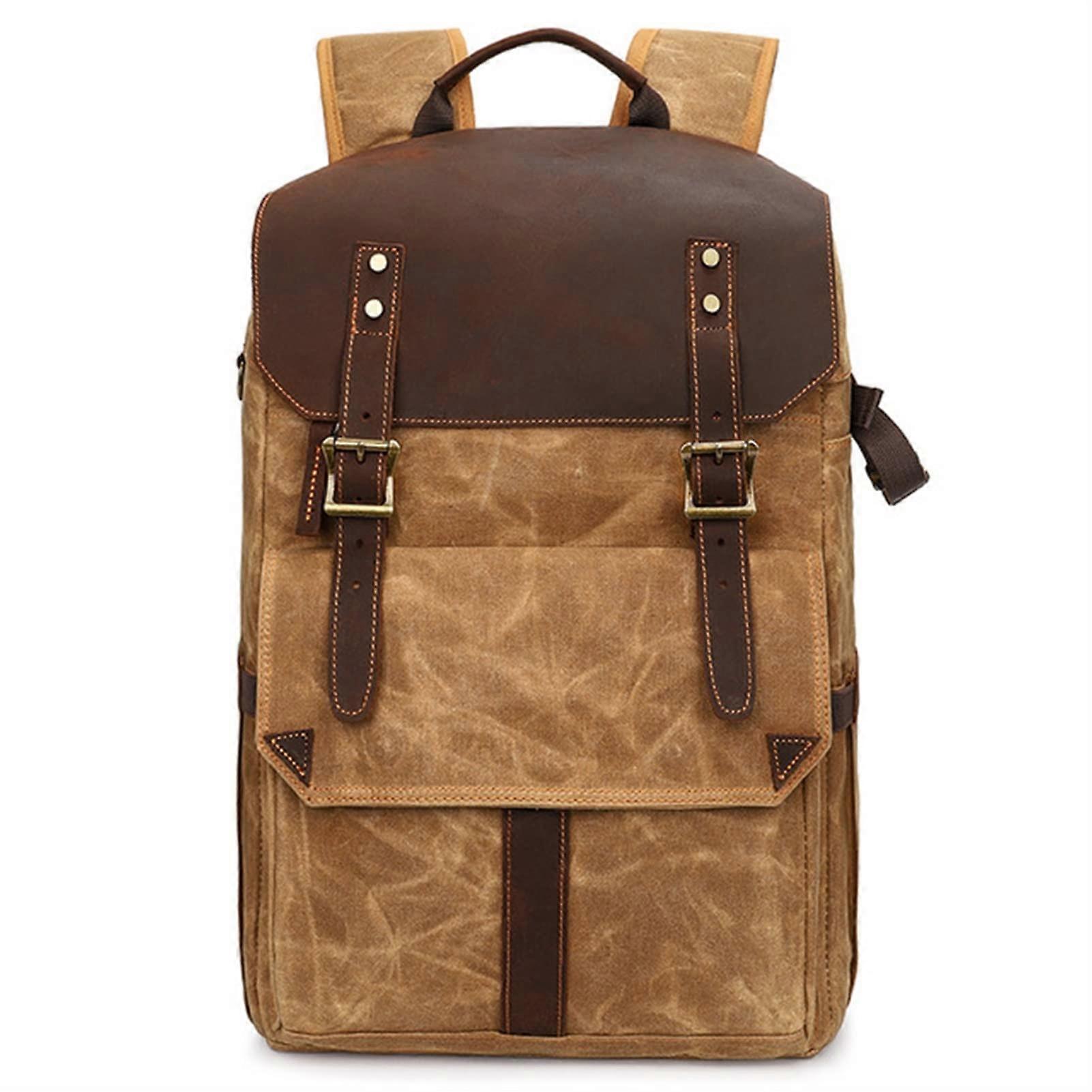 Retro Batik Waterproof Canvas Large Capacity Camera Backpack for DSLR Video Travel with Tripod Case (Yellow)