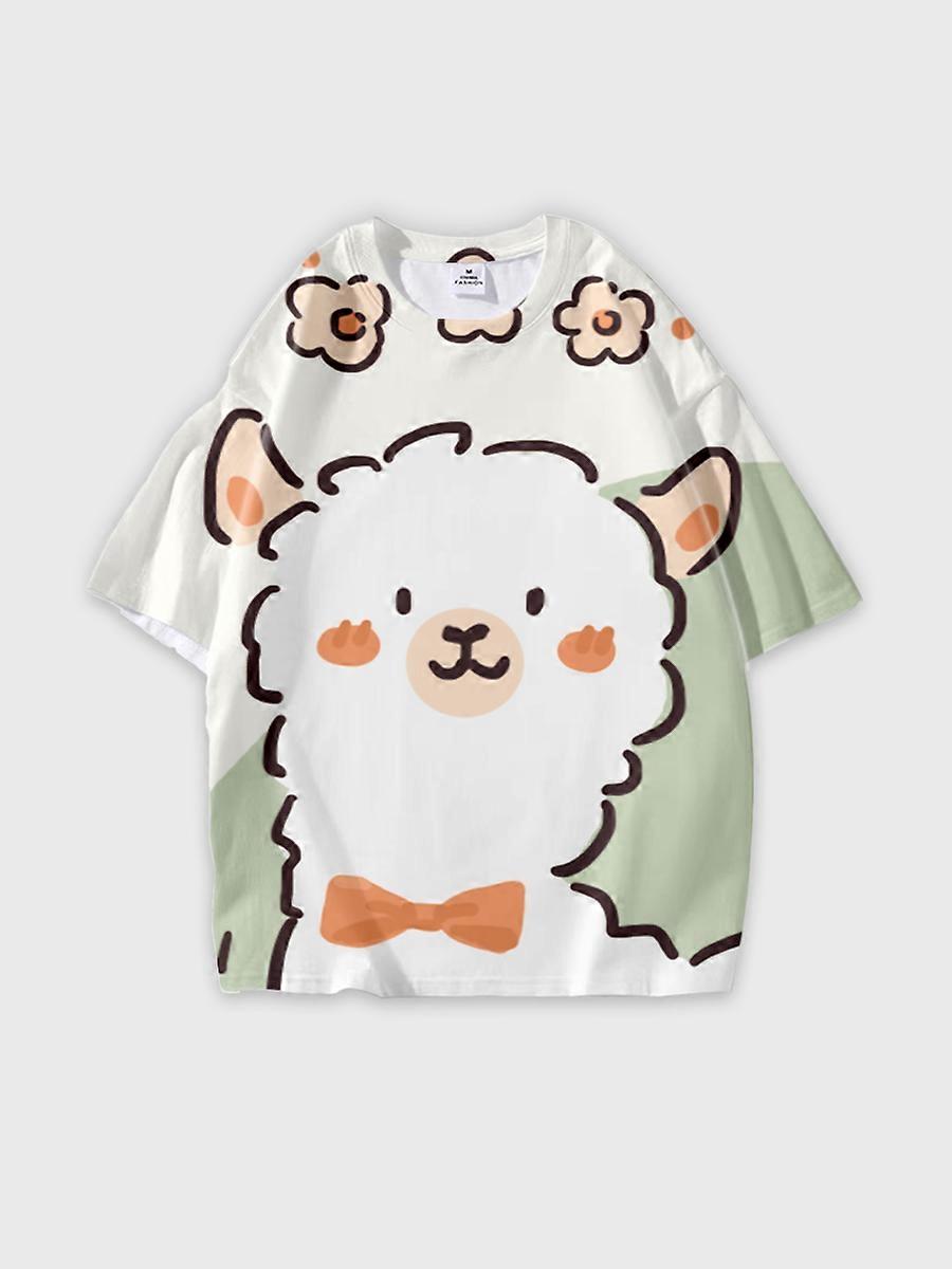 T-shirt round neck Pattern loose short sleeve B1940