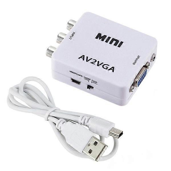 AV (RCA) to VGA Audio Video Converter, supports resolution 1080p/720p, with 3.5mm audio input