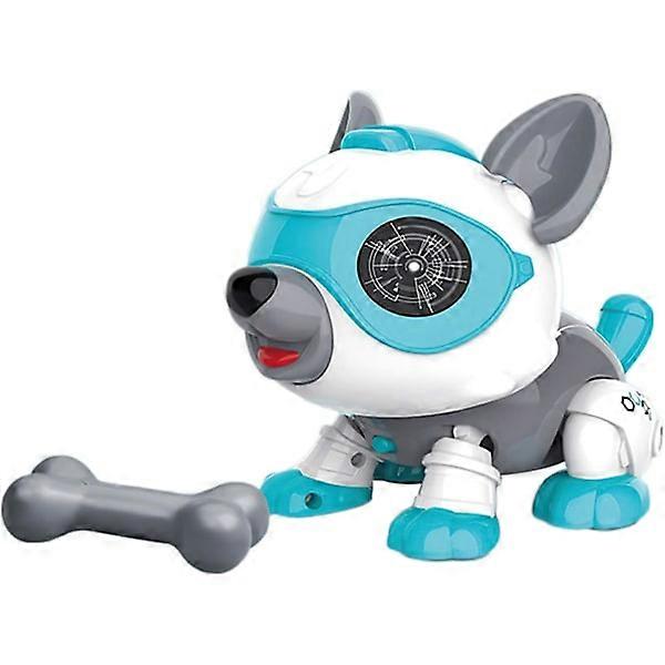 Robot dog toy, smart electronic puppy with legs, eat, yawn, music, blue
