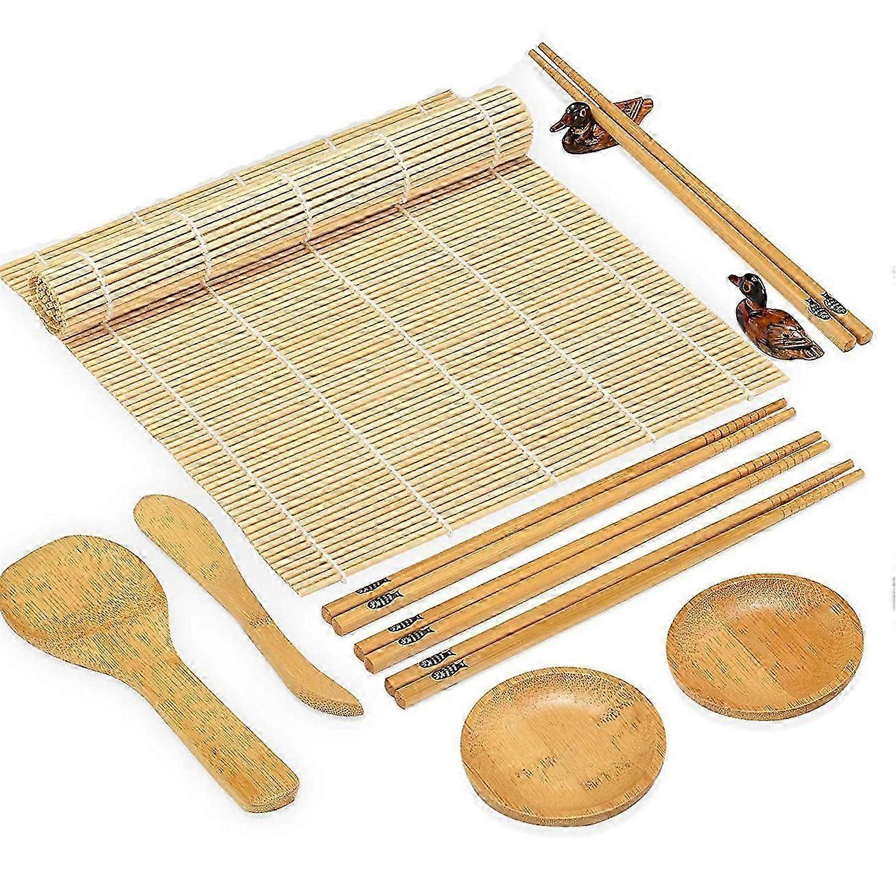 12 Pcs Sushi Making Kit, Bamboo Sushi Roller Mat, Bamboo Sushi Rolling Mats, Chopsticks And Holder, Paddle, Speader, Sause Dish