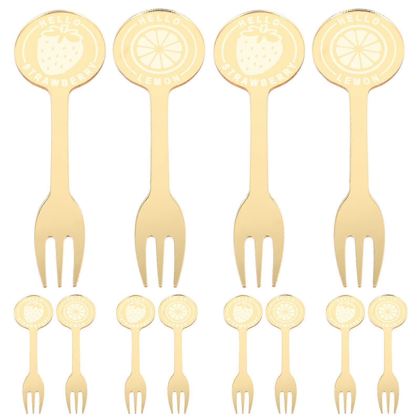 Adorable Fruit Forks 12Pcs Multi-Function Forks Perfect For Daily Life Party Use Elegant Golden Acrylic