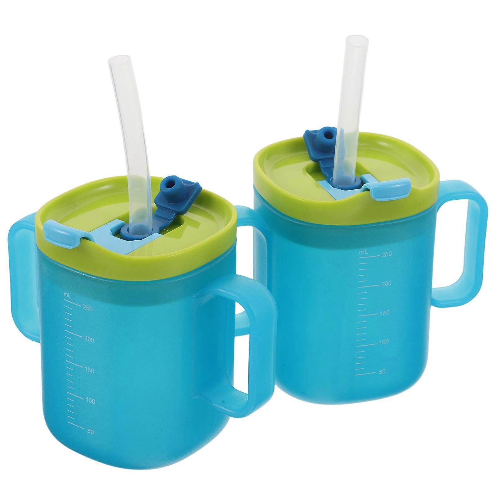 2pcs Spill Proof Reusable Drinking Cups with Graduated Straws for Elderly Dysphagia Training – Safe, Easy to Clean Mugs for Milk, Juice, and Smoothies
