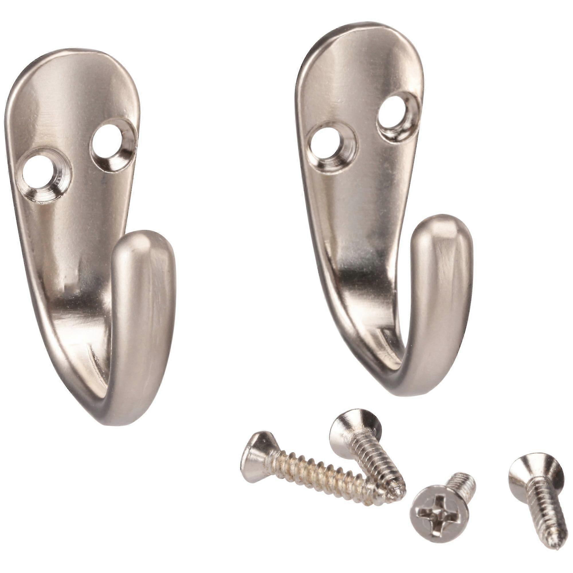 Satin Nickel Single Hook, 2-pack, Includes Mounting Hardware, 10 Lb Work Limit