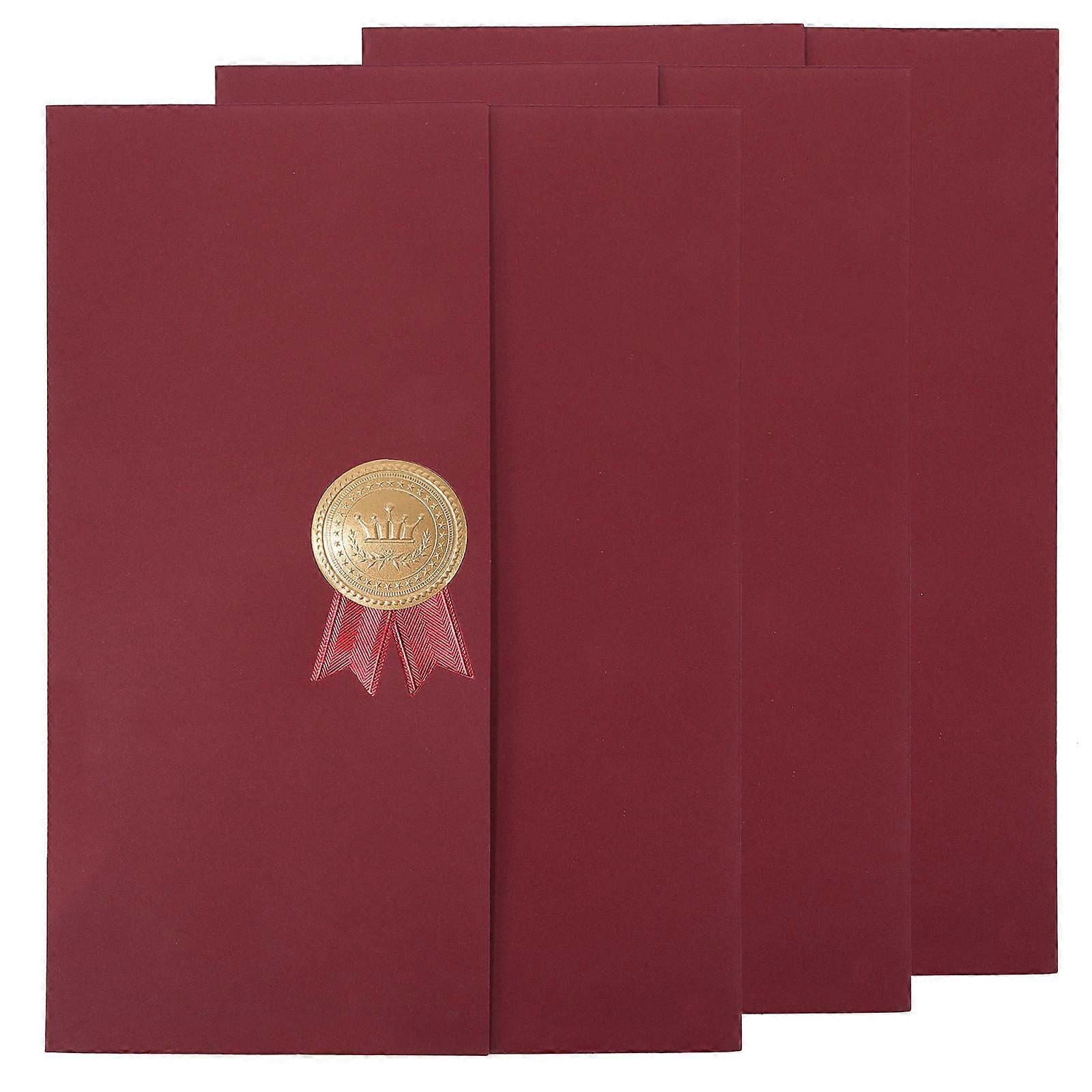Dark Red Certificate Cover Certificates Foldable Envelope Holder Great for Decor 3pcs