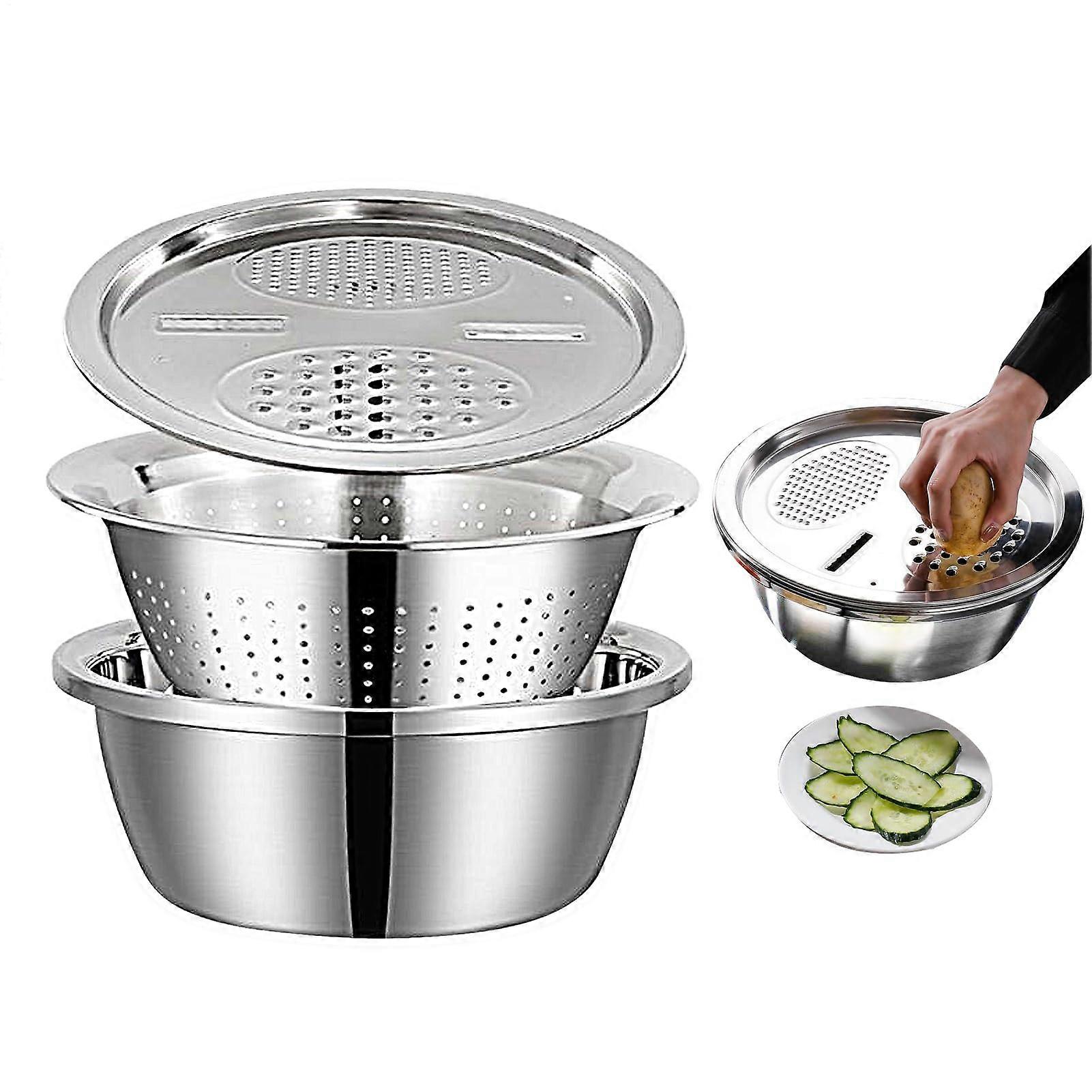 4. Colanders  3Piece Stainless Steel  Perforated Set with Handles and Feet