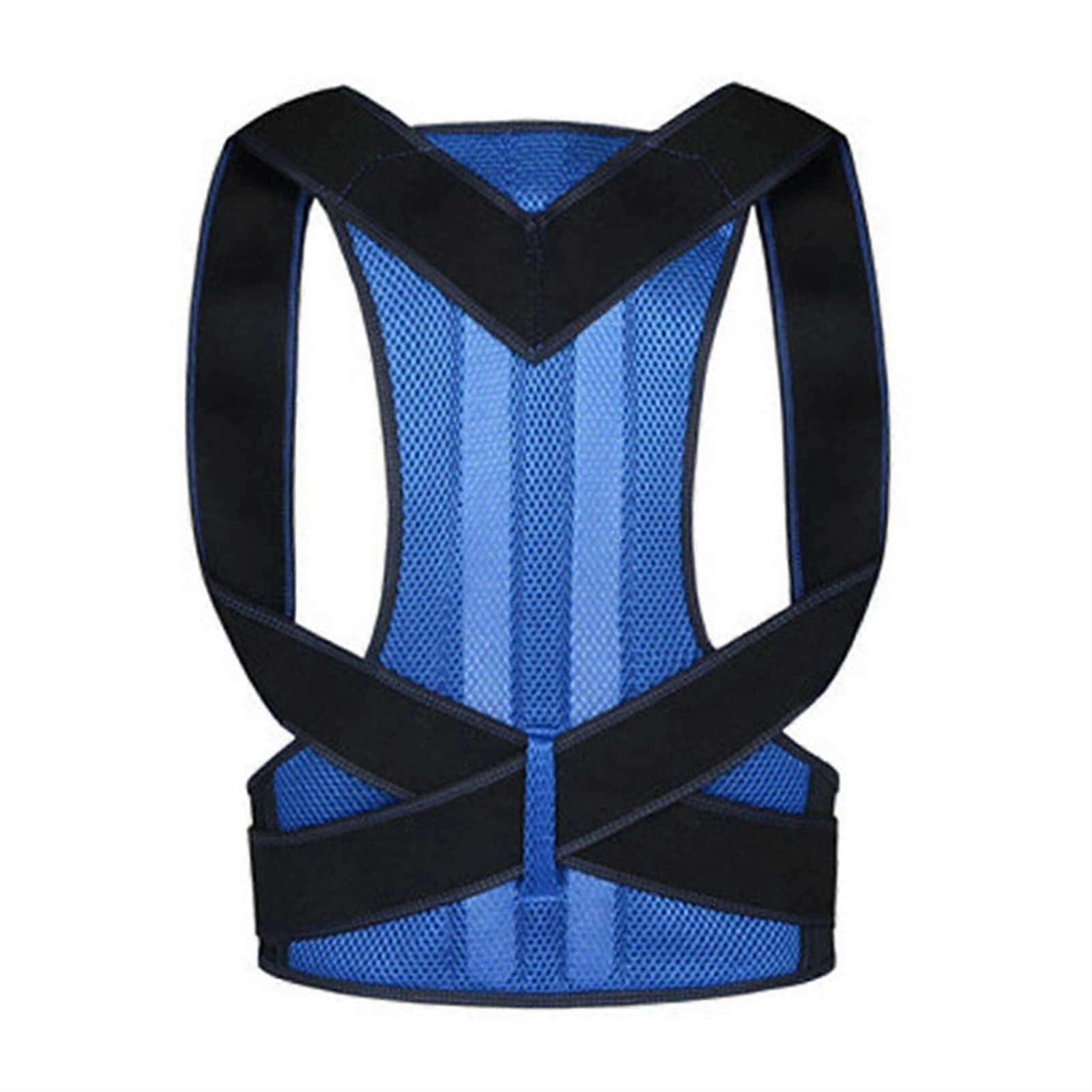 Female Male Posture Corrector Adjustable Magnetic Backrest Nylon Elastic Shoulder Support Corset 2XL Blue Back Pain Relief