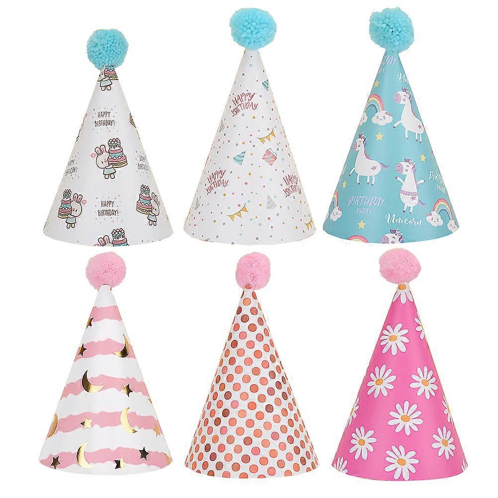 6Pack Birthday Party Hats In Assorted Color Cone Shape Ideal For Boys And Girls Adorable Design For Festivals