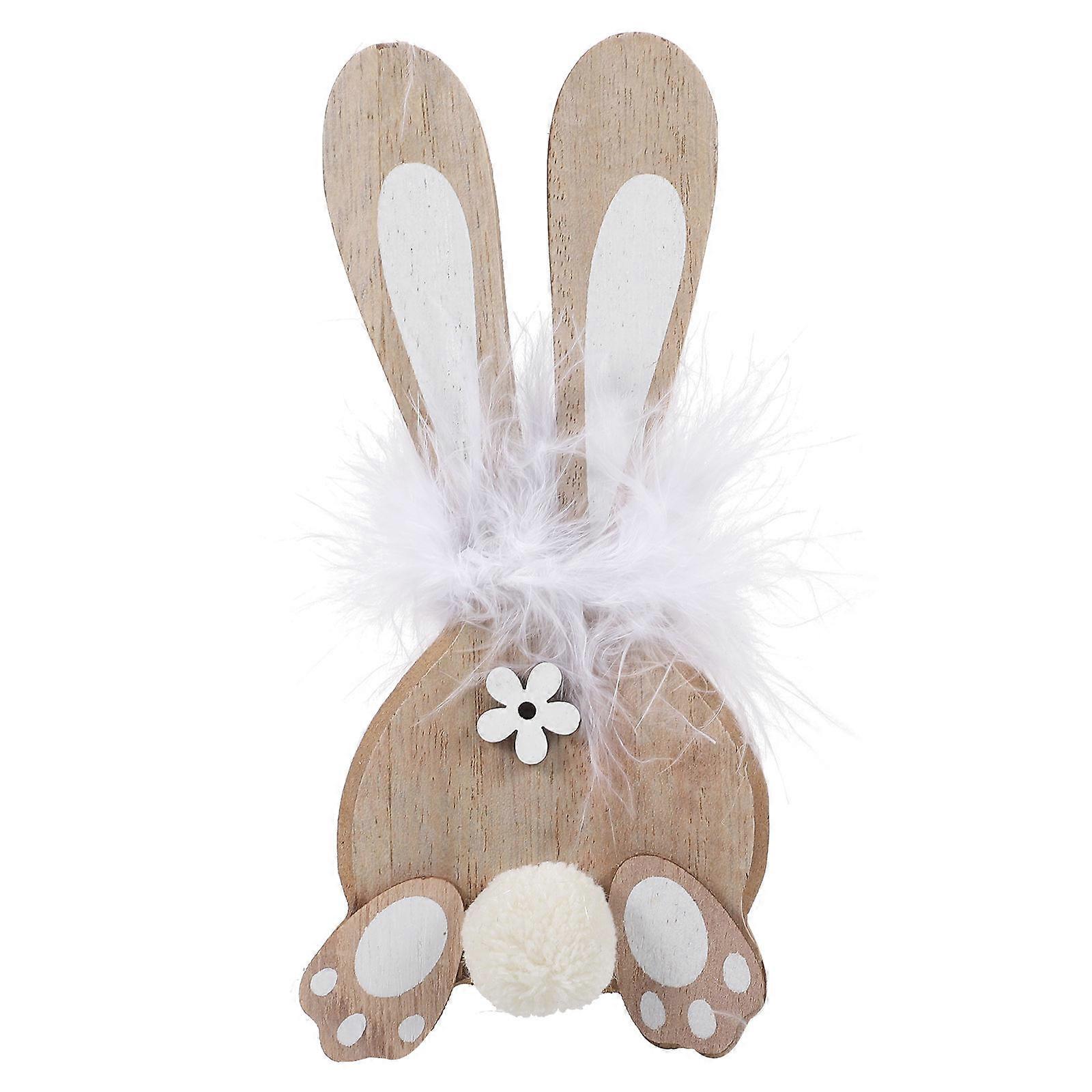 Wooden Rabbit Figurine for Decoration Crafted from Wood and Plush in Multi Color 6.5 Inches Tall