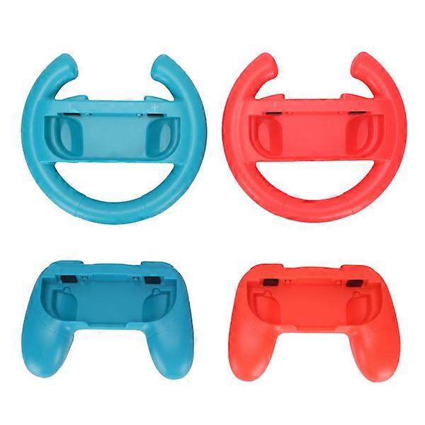 Controller Grip Steering Wheel Kit Heat-Resistant Handles and Steering Wheels for Switch (Red Blue)
