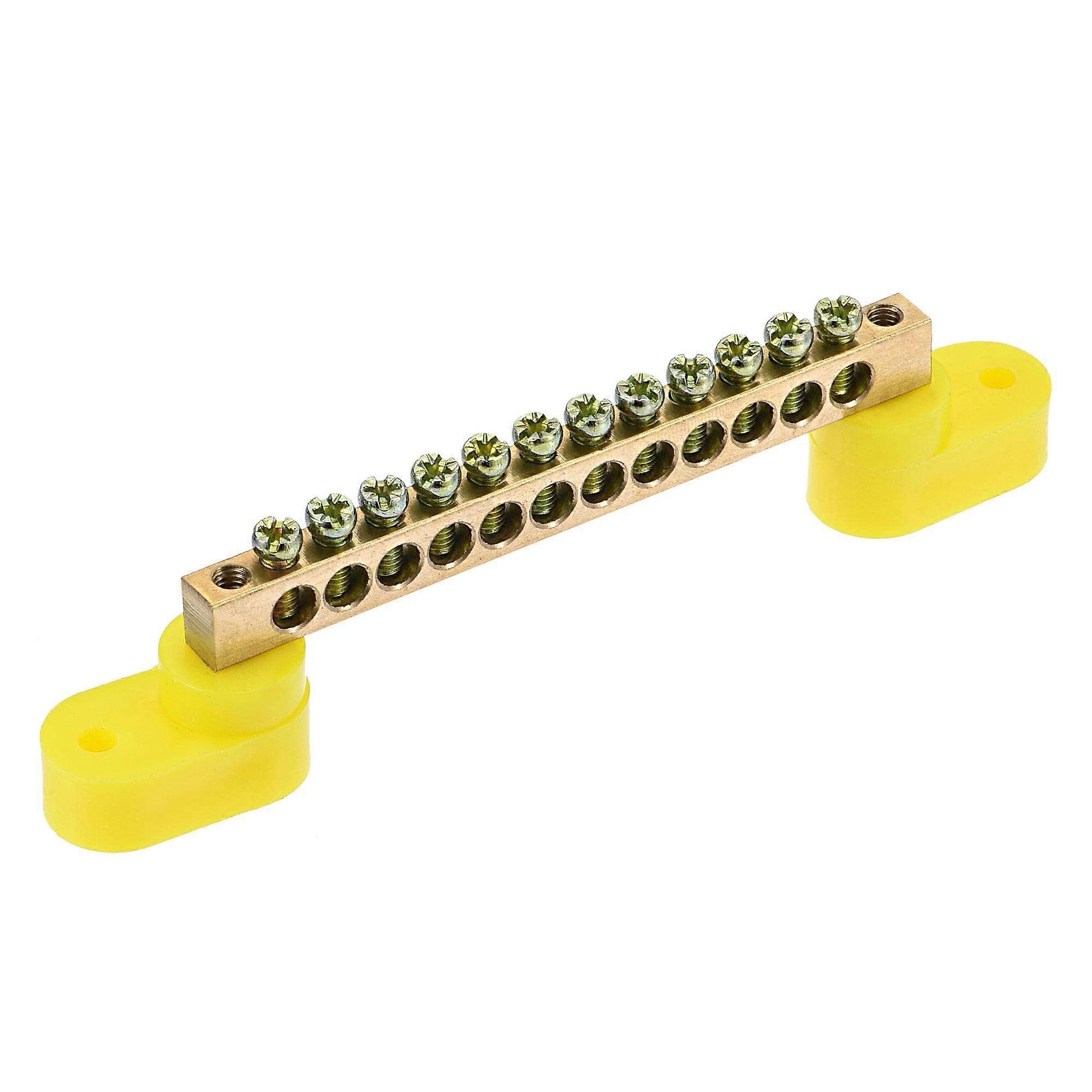 Terminals Earth Rail Screw Block Barrier Brass 12 Position Electrical Distribution Connector Yellow 20A 250V