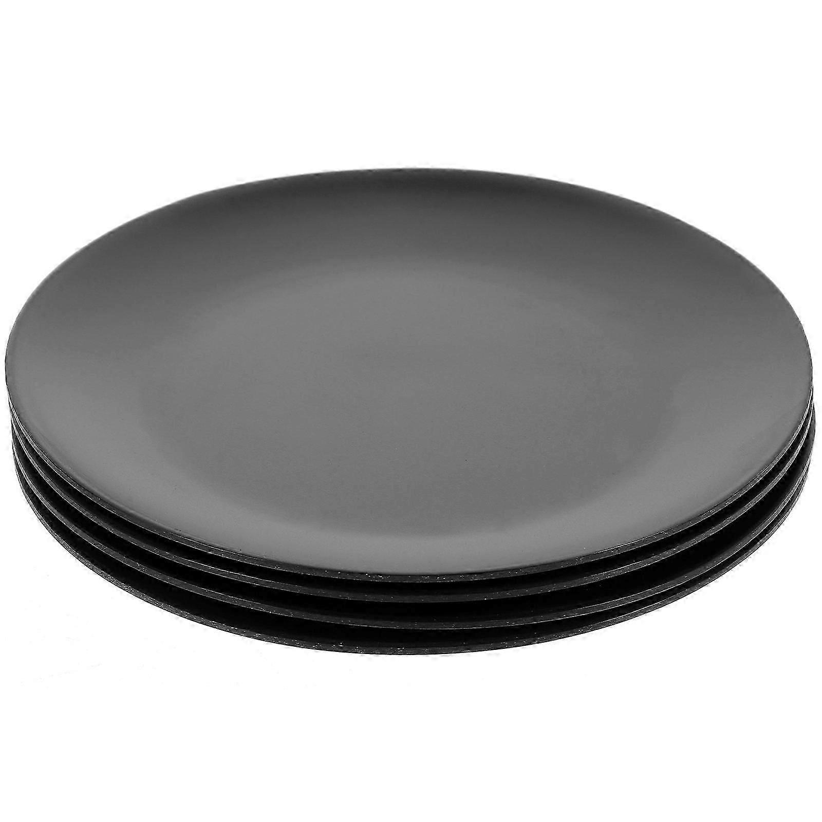Dinnerware Plates Round Black Flat For Restaurant Snack Sharing 4Pcs