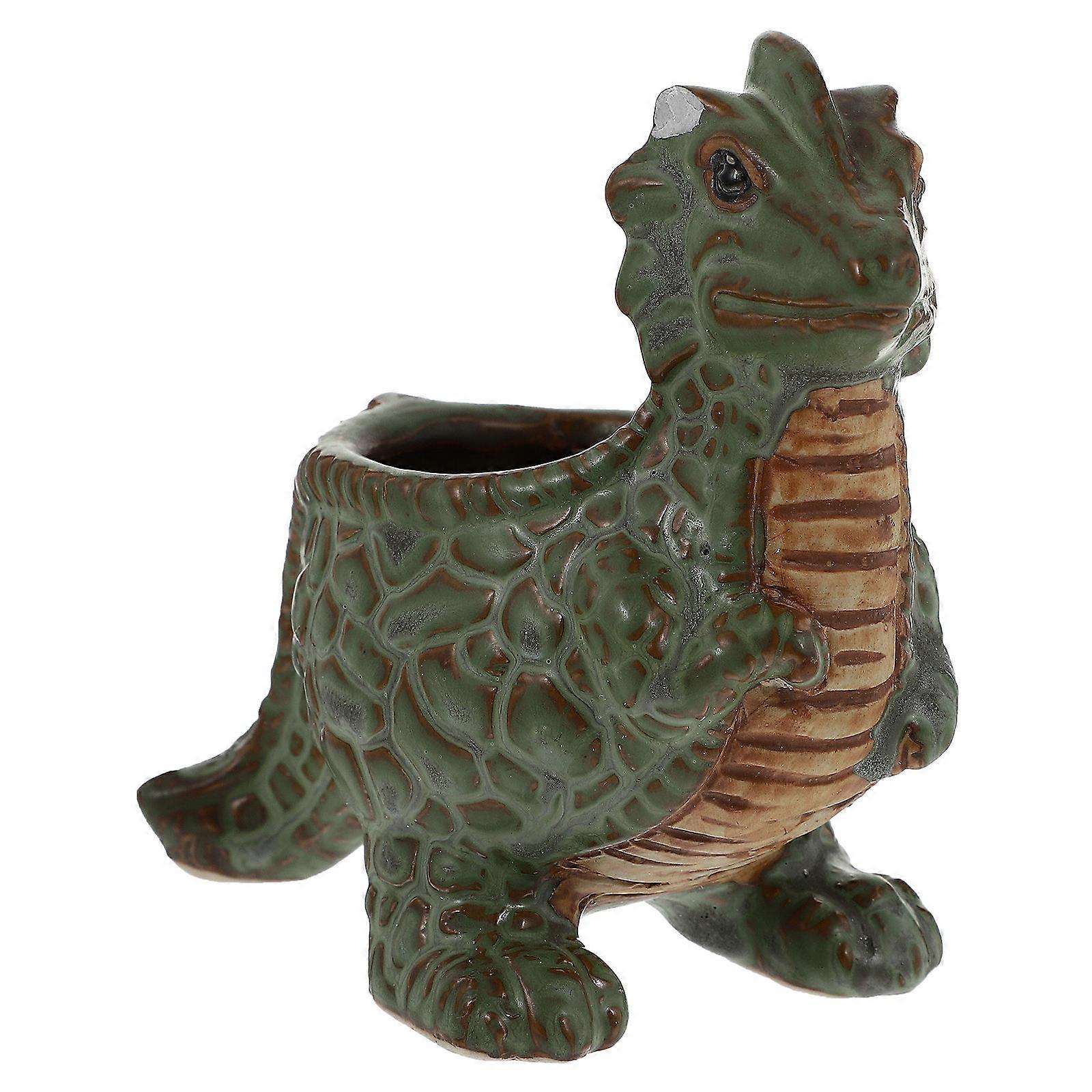 Ceramic Dinosaur Flowerpot Planter for Home Decor 1Pcs Green Model