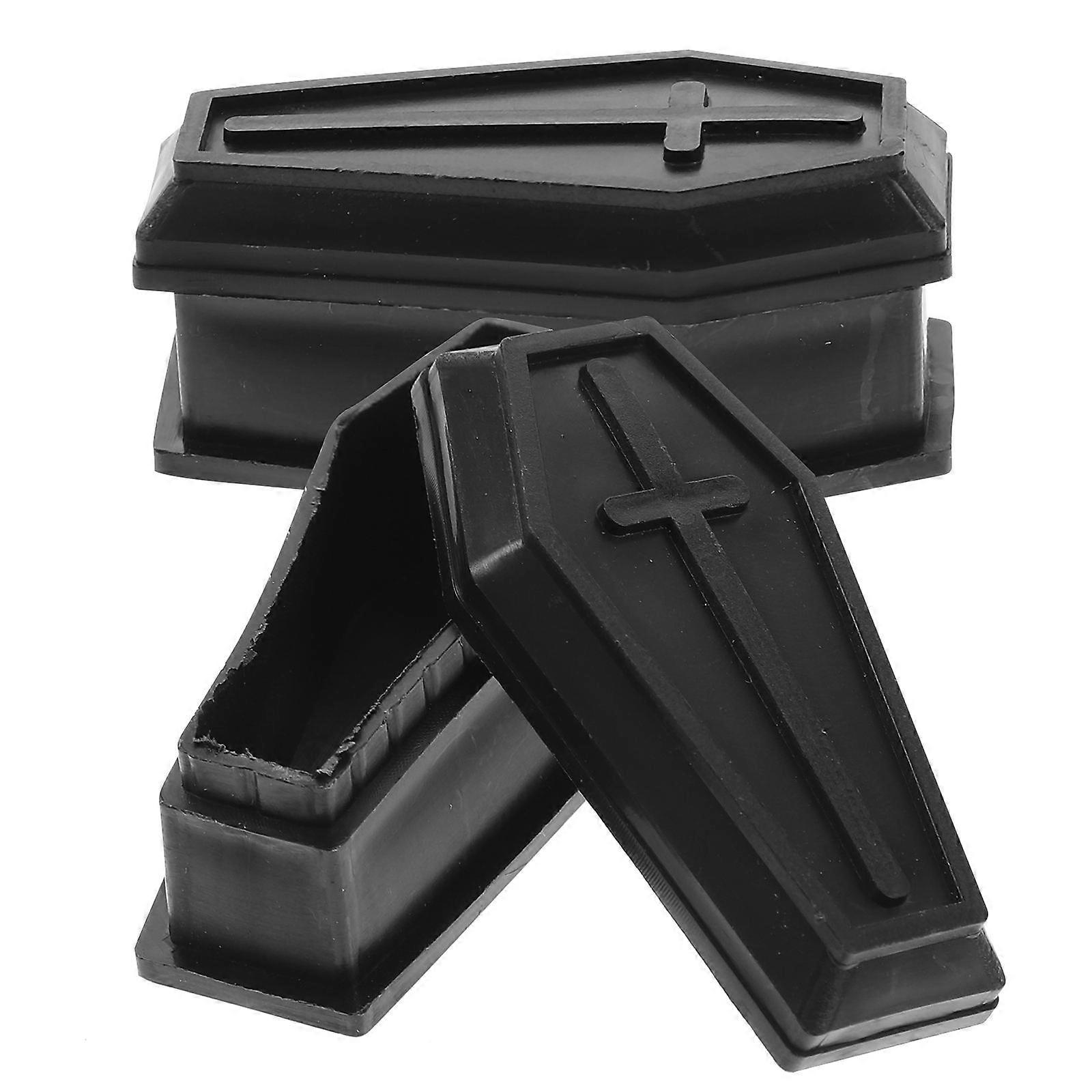 Black Plastic Halloween Coffin Decor with Realistic Design for Haunted House Props and Party Fun