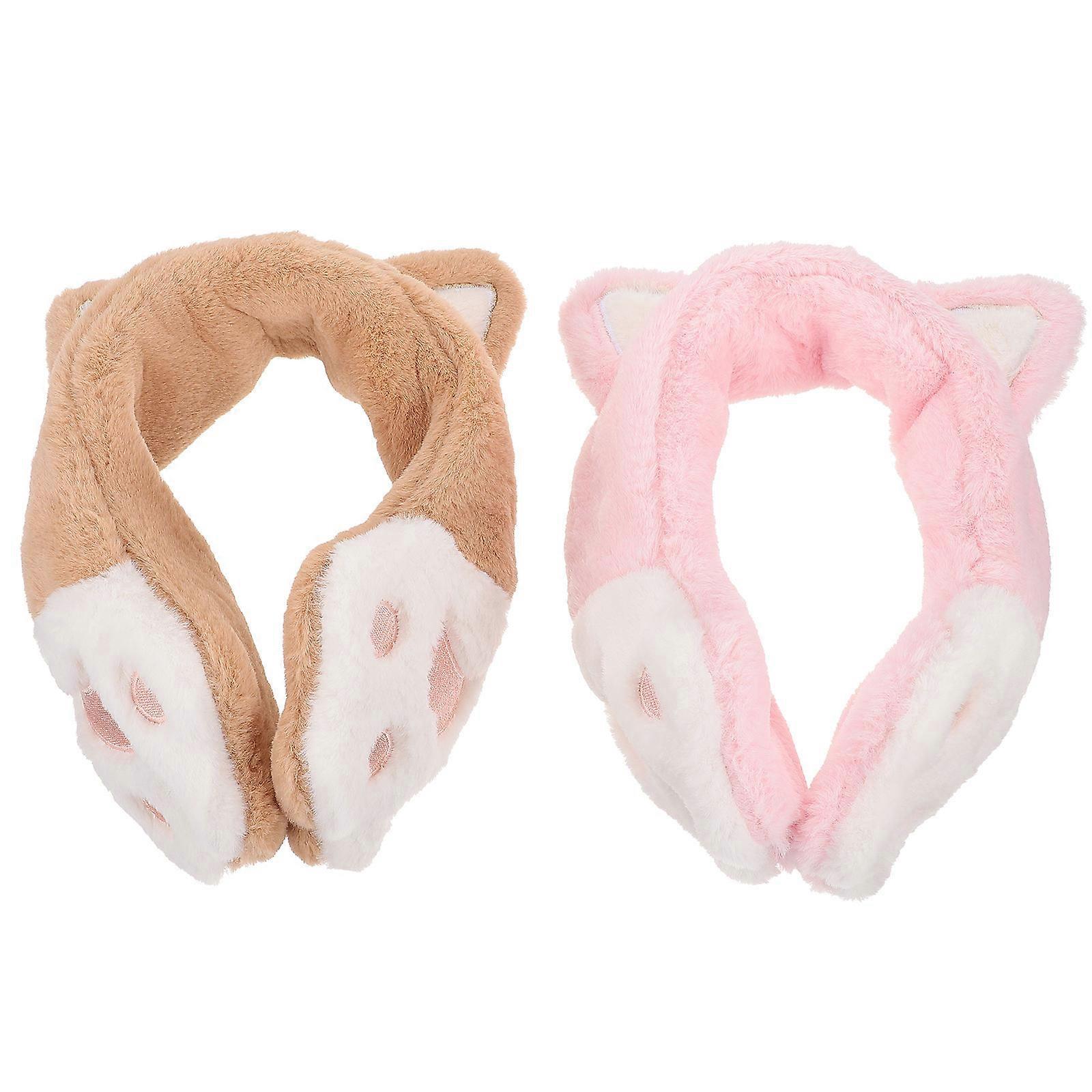Cat Earmuffs 2Set Plush Ear Protectors Assorted Color Perfect For Kids Winter Warmth