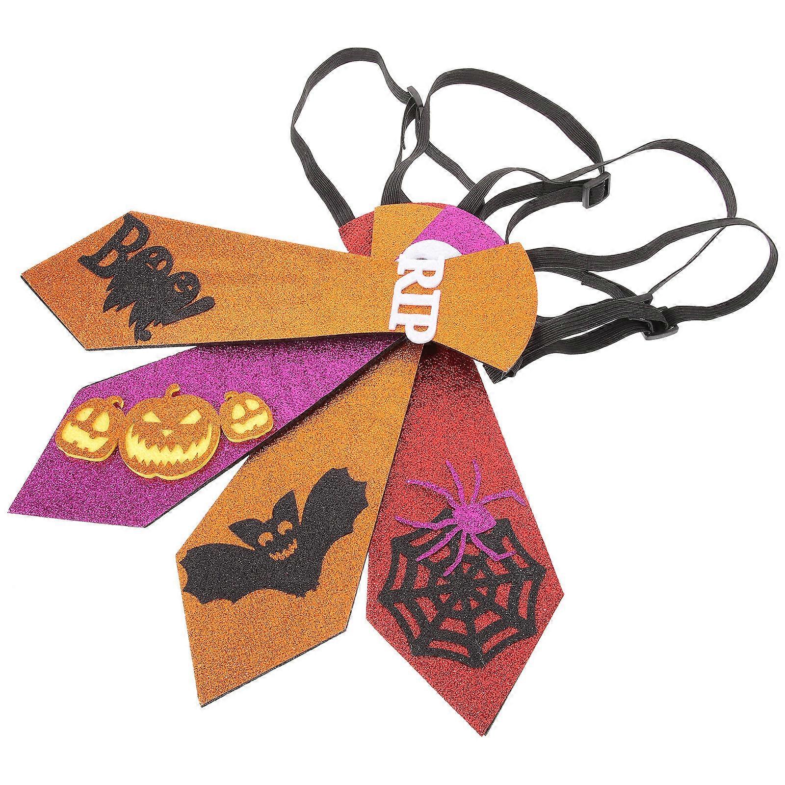 4pcs Halloween Neckties for Adults – Lightweight Cloth Neckwear with Skull, Pumpkin, Web, Bat & Boo Designs for Cosplay