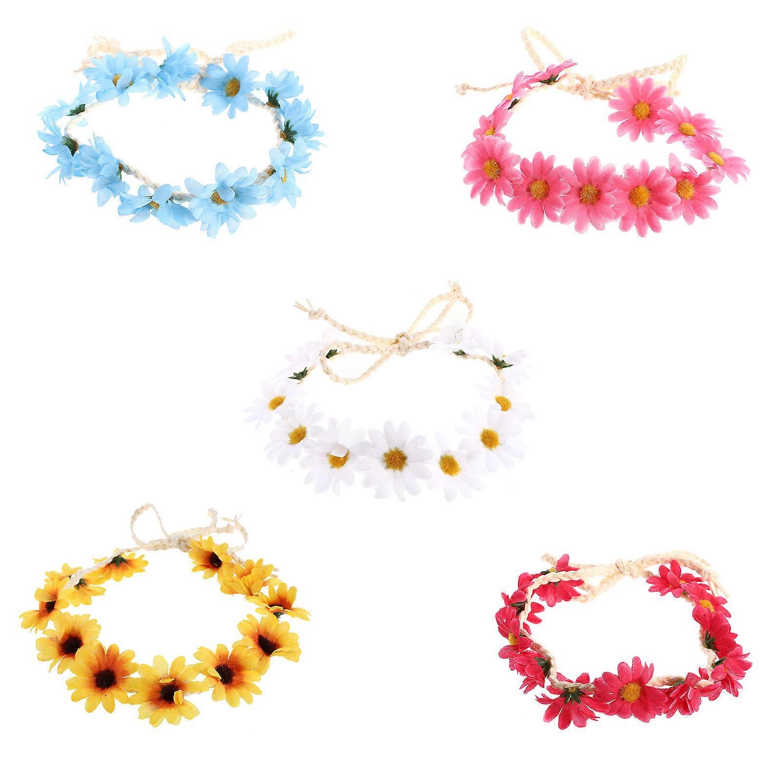 Wreath-Shaped Headband Blossom Crown for Bridal Party with Assorted Color Cloth Material Adjustable Design 5Pcs