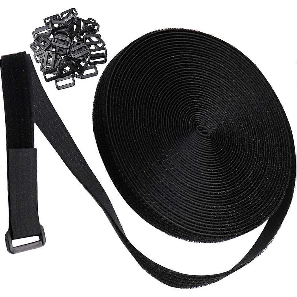Reusable Adjustable Hook and Loop Strap with Buckle for Organizing Cable Ties 12.5m Black