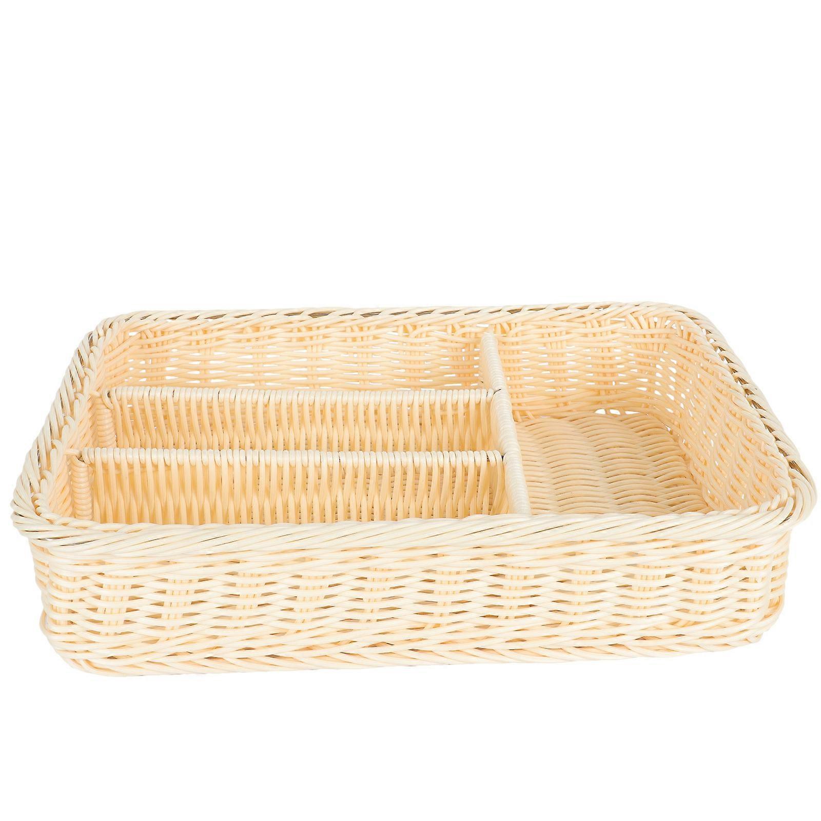Imitation Rattan Basket Drawer Storage Organizer for Tableware in Home Kitchen Beige Pp 1Pack