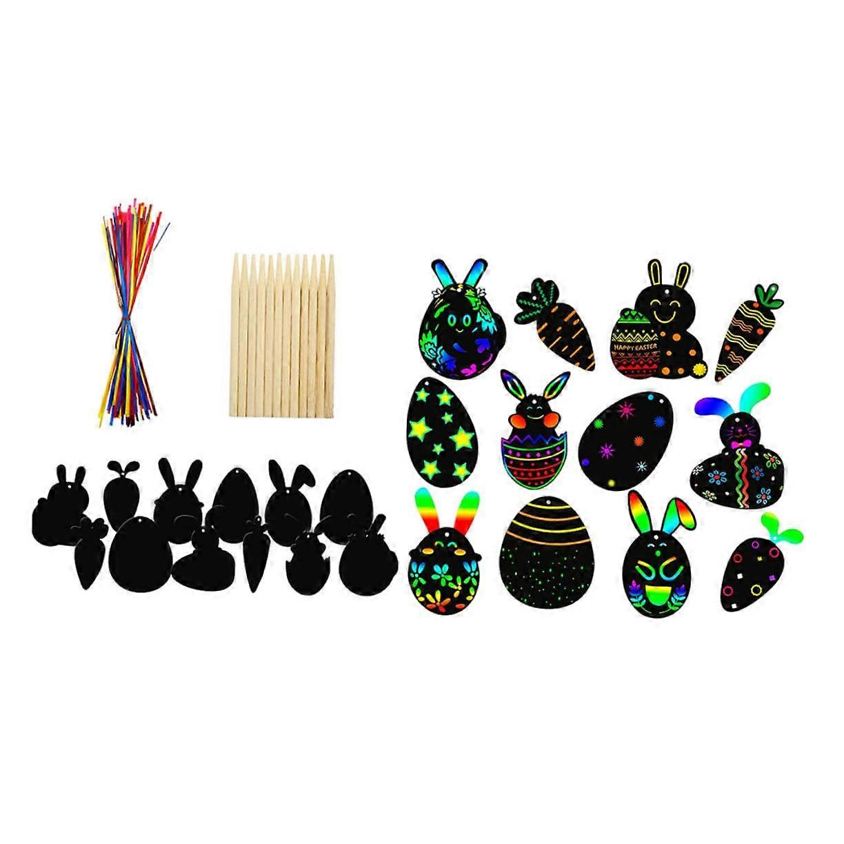 Easter Scratch Paper Set for DIY Arts and Crafts with Scratch Sheets, Scratch Sticks, and Colorful Ribbons for Party Favors and Hangings