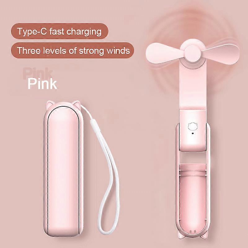 Small, foldable, portable, powerful, portable, USB rechargeable fan, pink