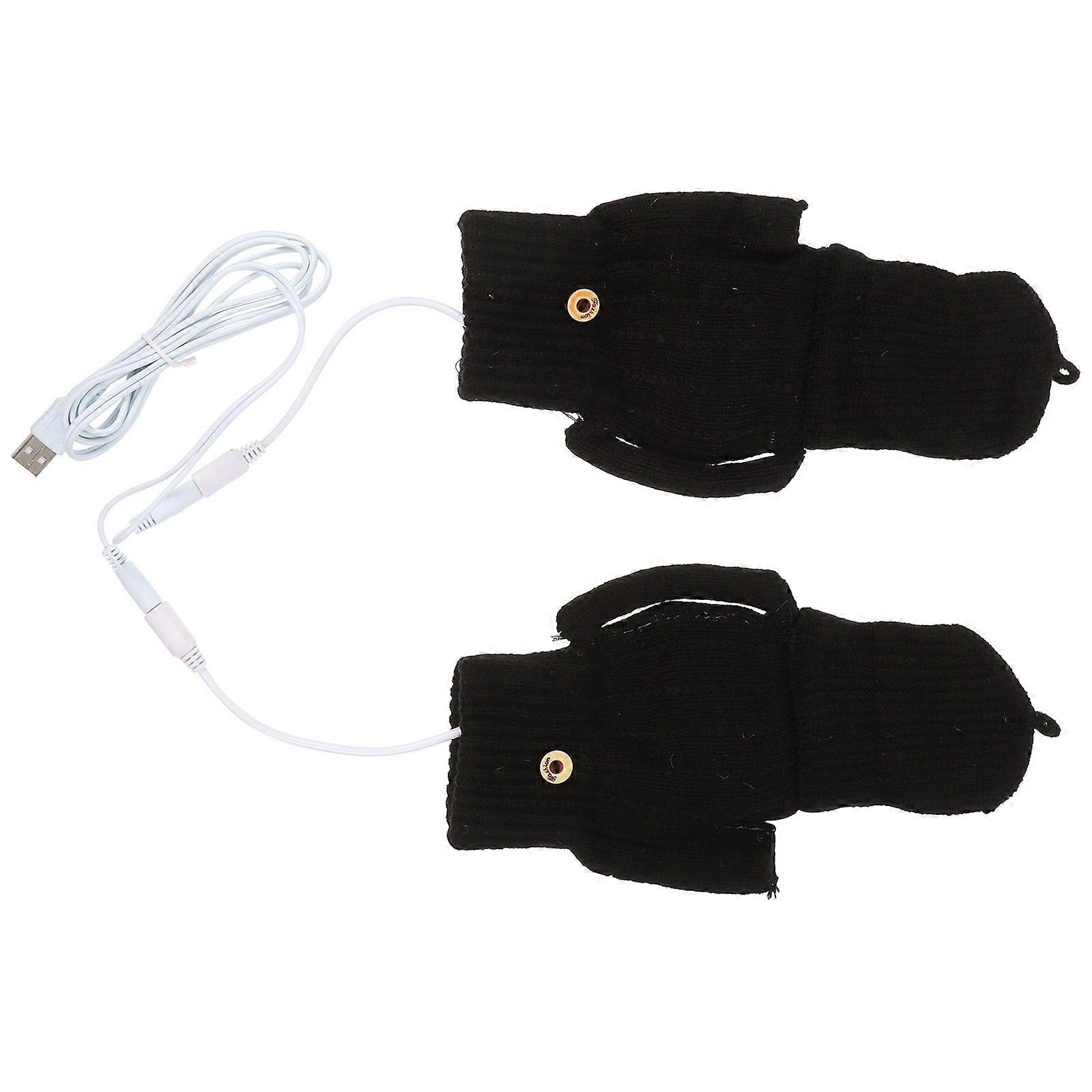 USB Heated Gloves Set for Indoor Use Outdoor Adventures and Cold Weather Activities in Black Fiber Heating Wire Material with Heating Function 1Pair